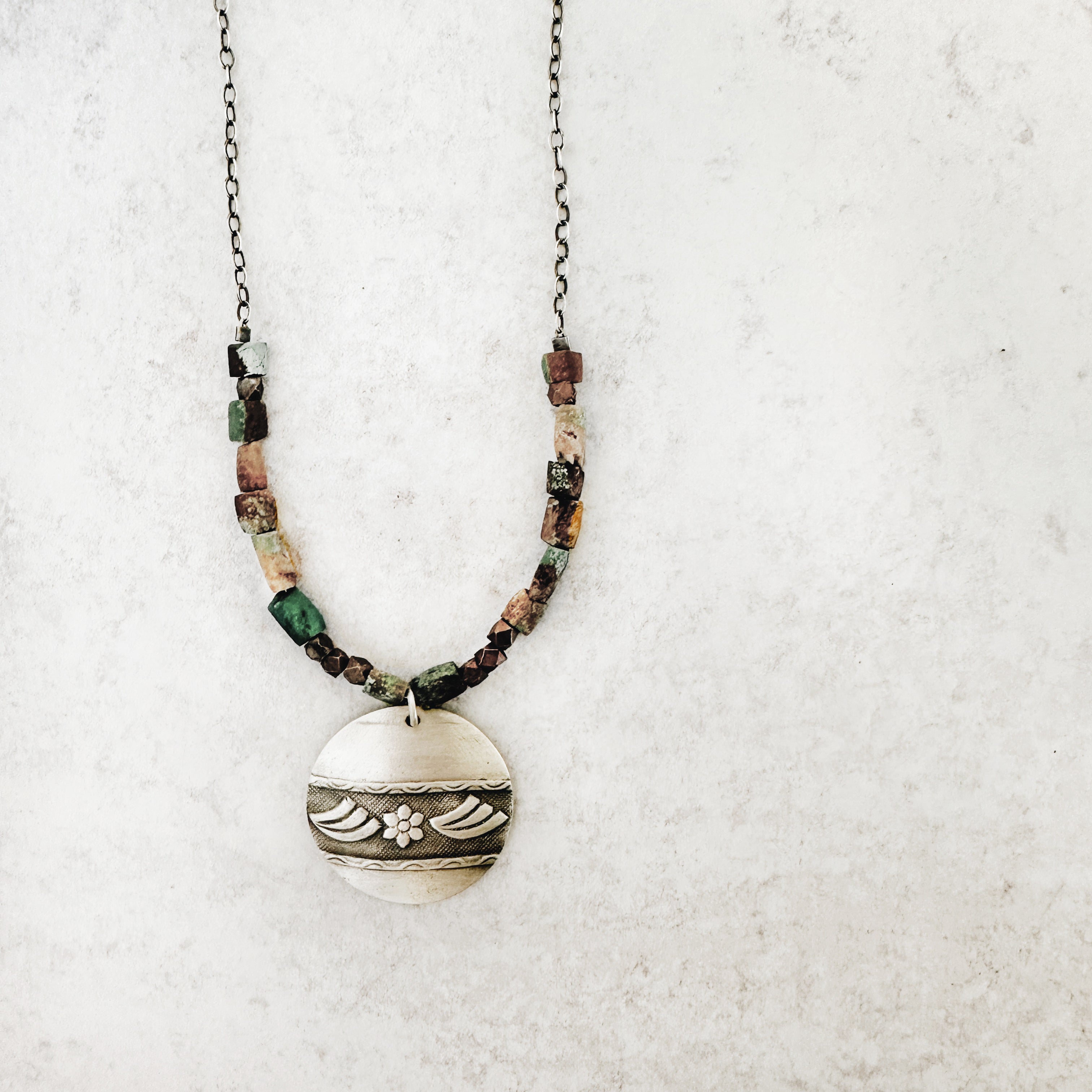 Turquoise Beaded Necklace with Sterling Silver Pendant - Jester Swink