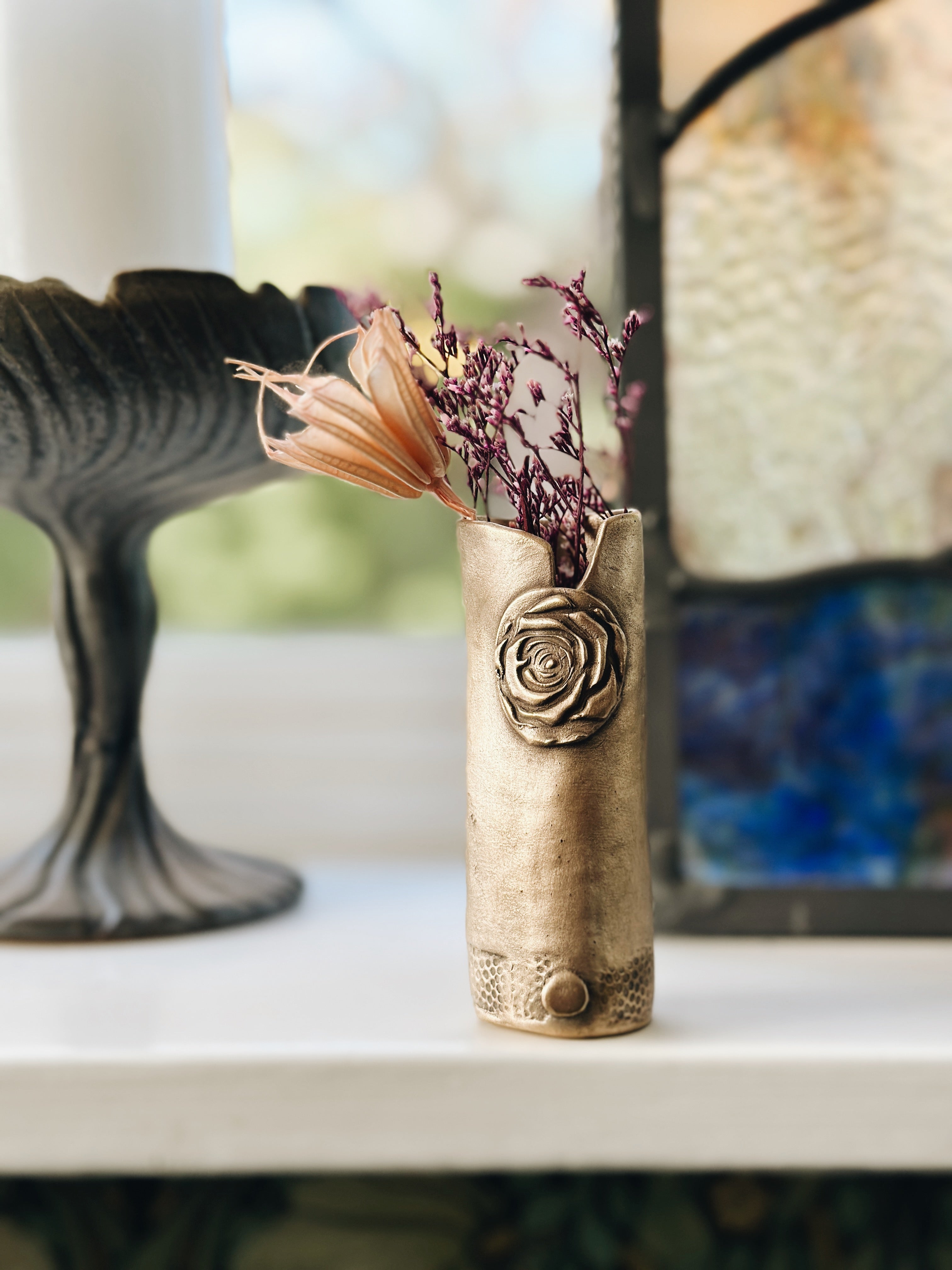 Dots and Rose Bronze Mini Bud Vase - Jester Swink