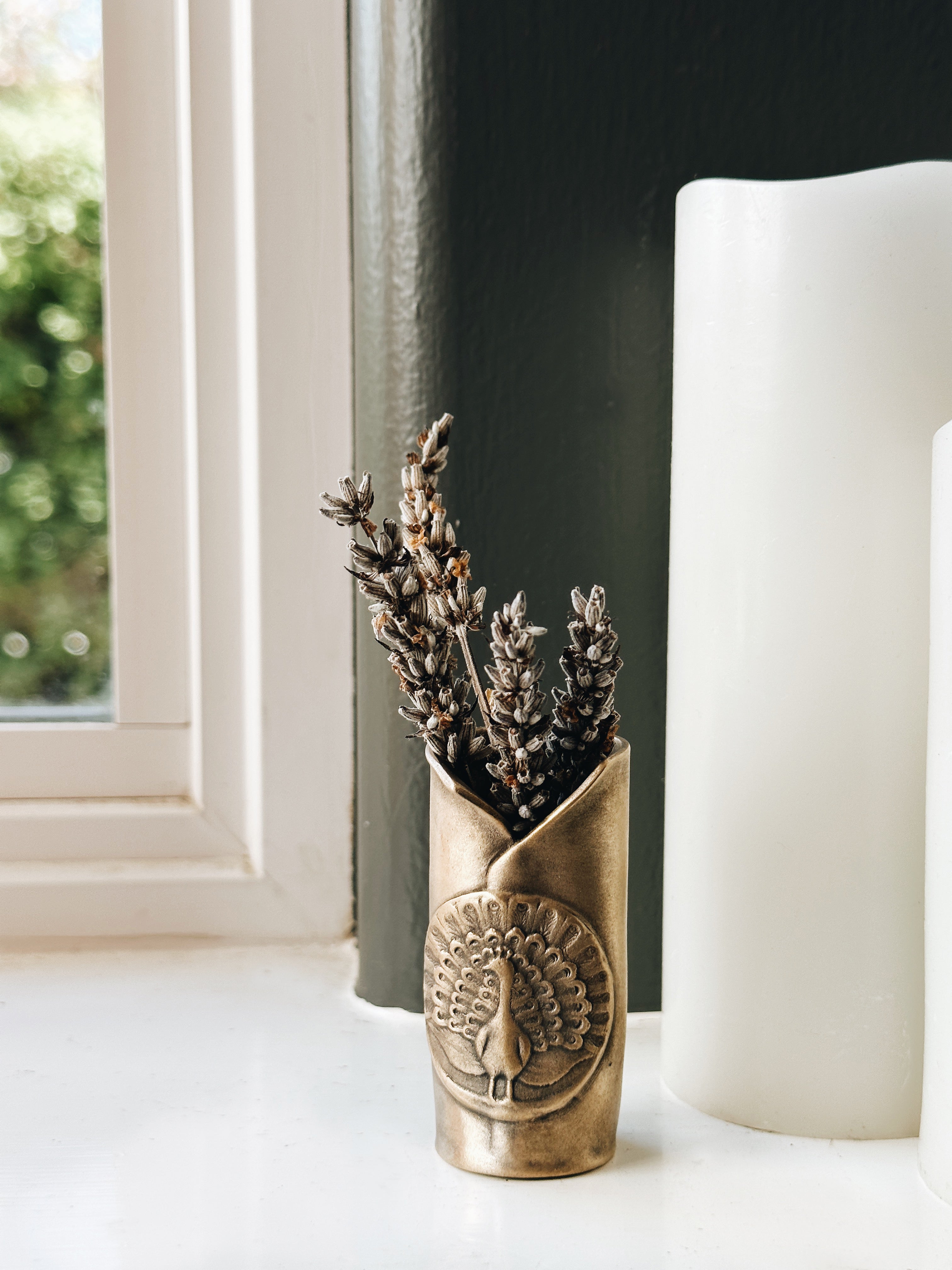 Fancy Peacock Bronze Mini Bud Vase - Jester Swink