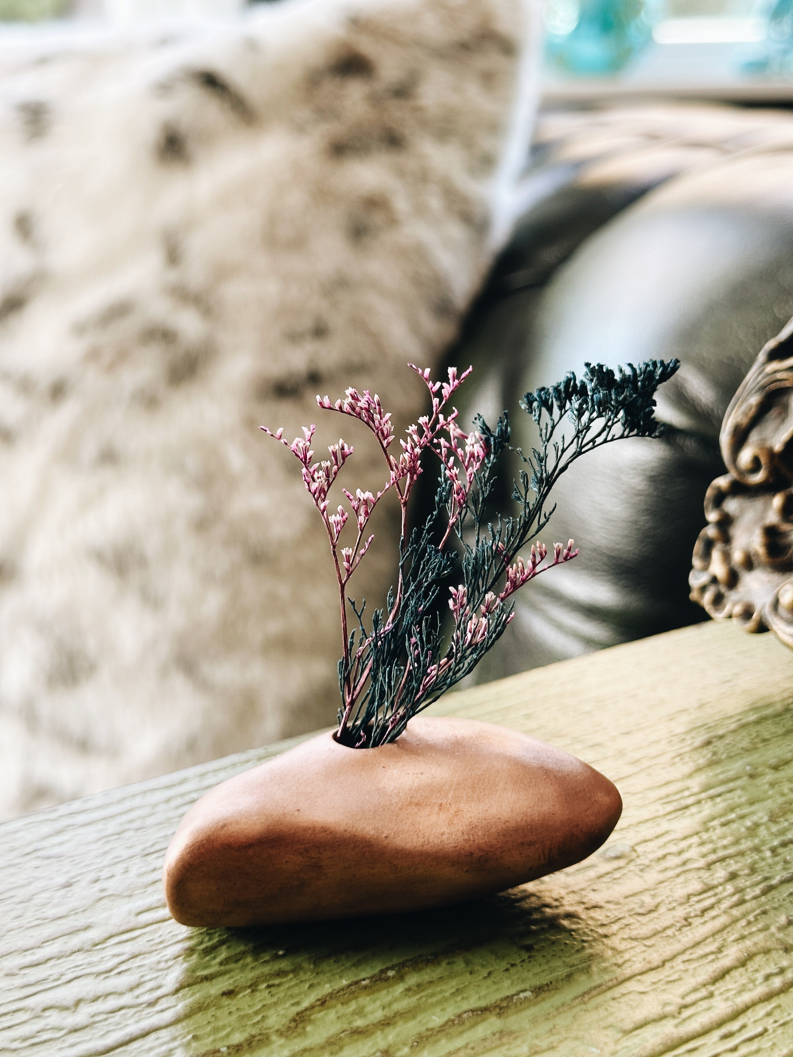 Sleek Copper Mini Bud Vase , Shaped over River Rock