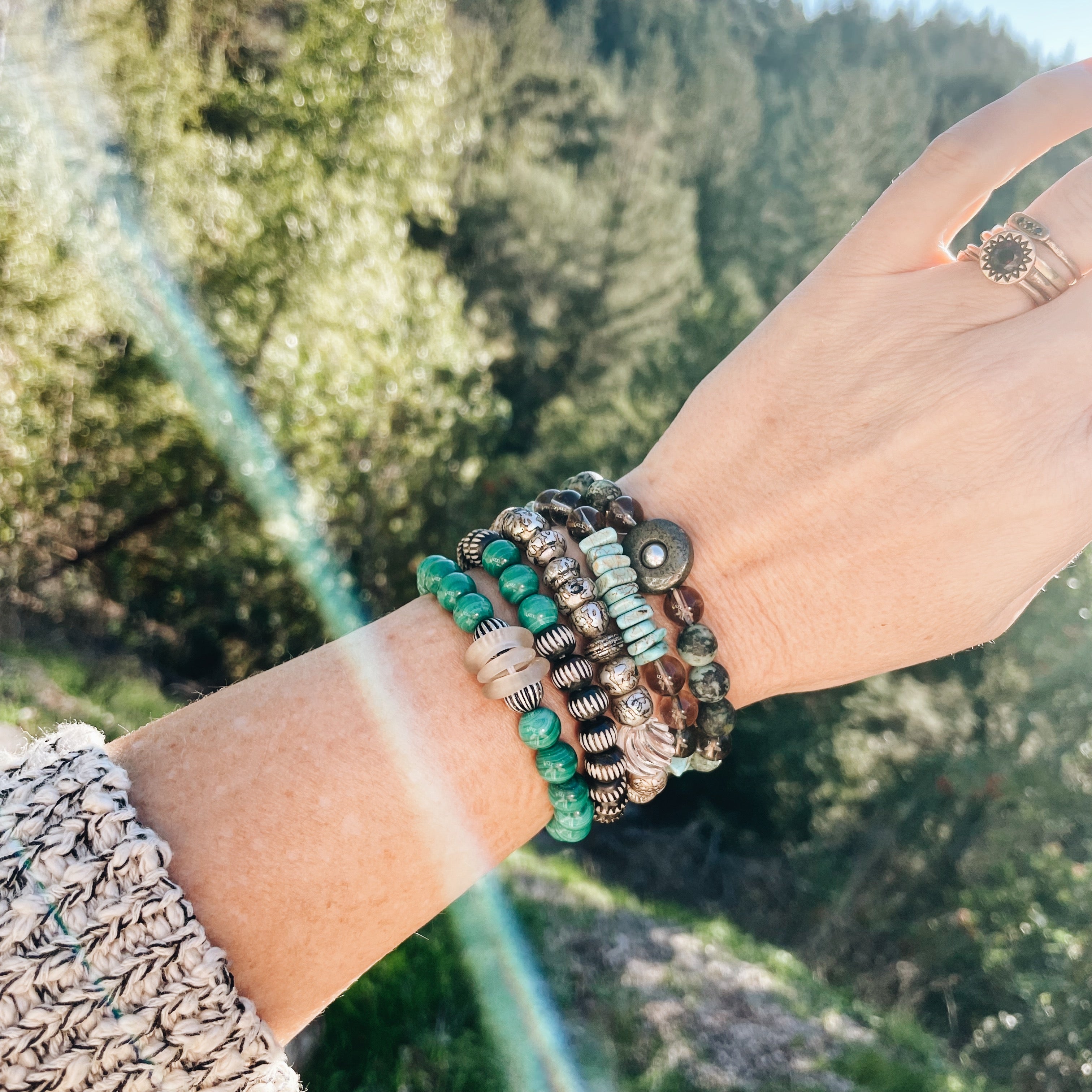 African Turquoise, Smokey Quartz & Pyrite Bracelet from Jester Swink - Jester Swink