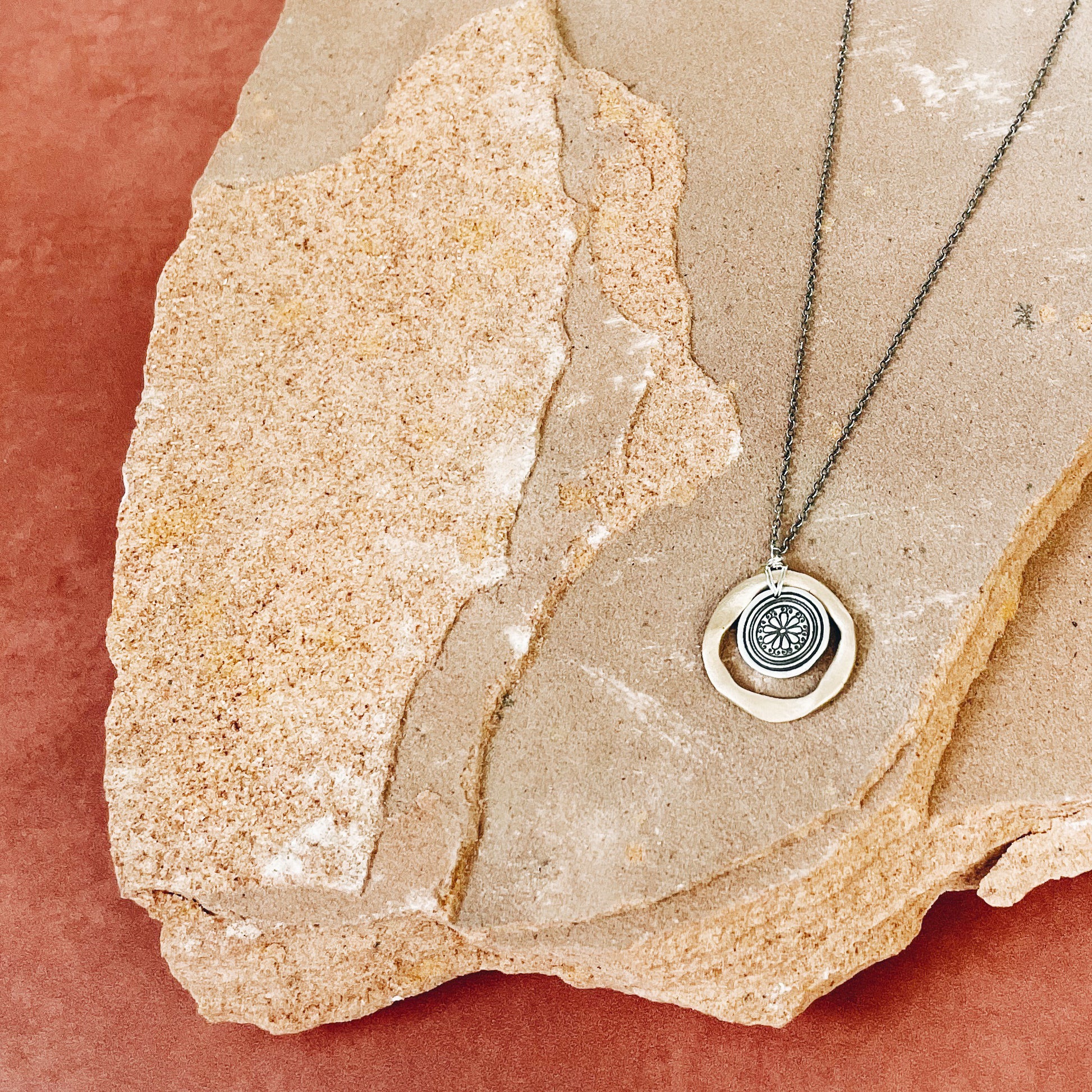 Mixed Metals Silver & Bronze Flower Charm Necklace - Jester Swink