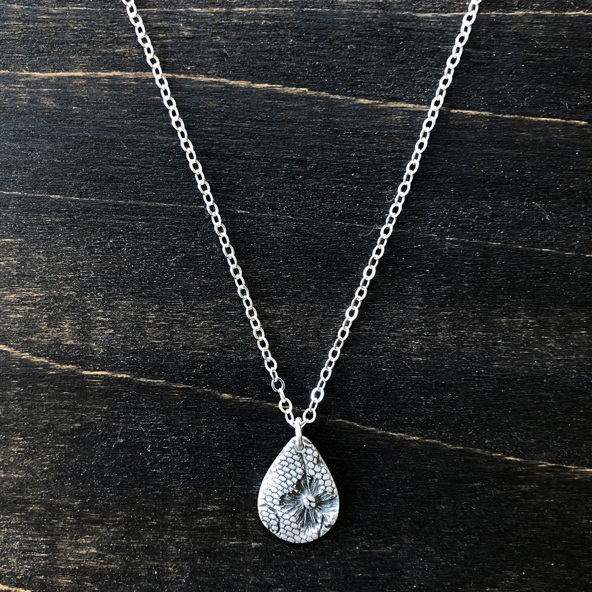 Silver Floral Lace Teardrop Necklace - Jester Swink