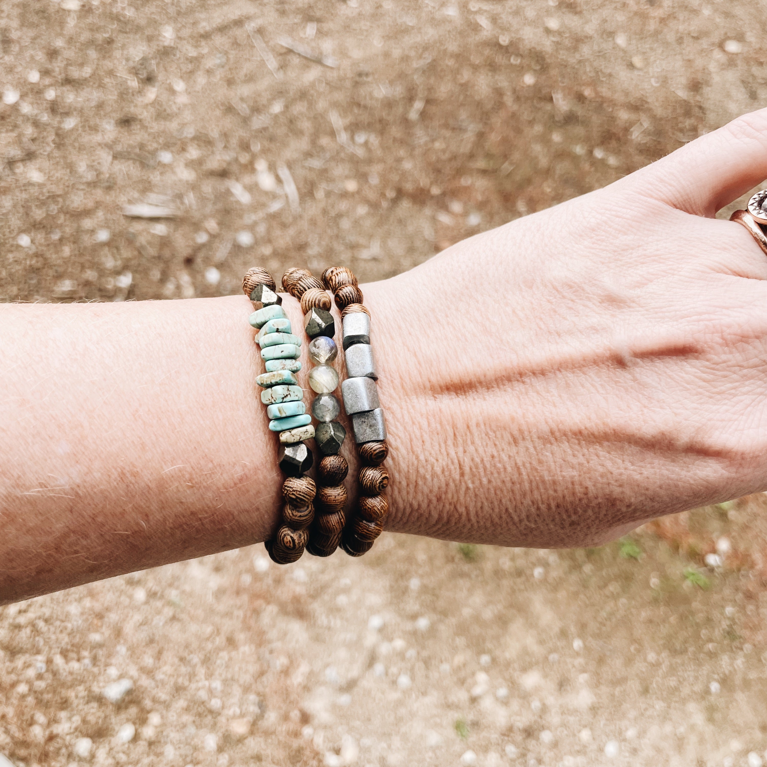 Turquoise, Pyrite & Wenge Wood Bracelet from Jester Swink - Jester Swink