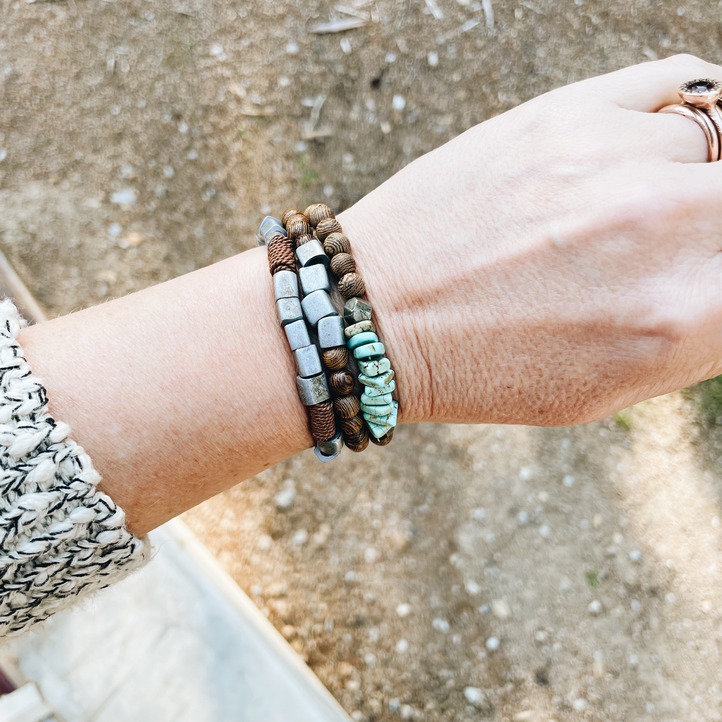 Turquoise, Pyrite & Wenge Wood Bracelet from Jester Swink - Jester Swink