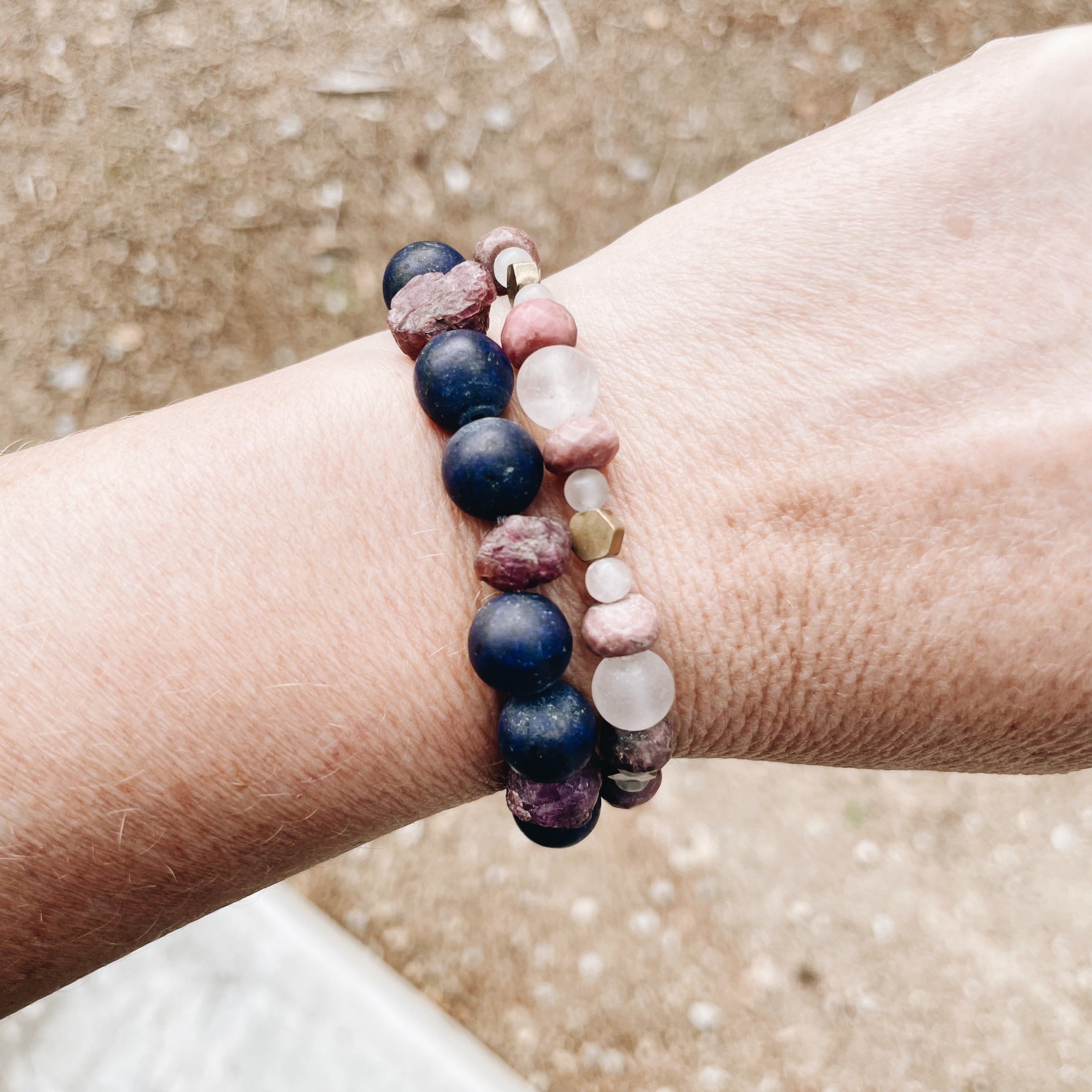 Rose Quartz, Rhodochrosite & Brass Bracelet from Jester Swink - Jester Swink