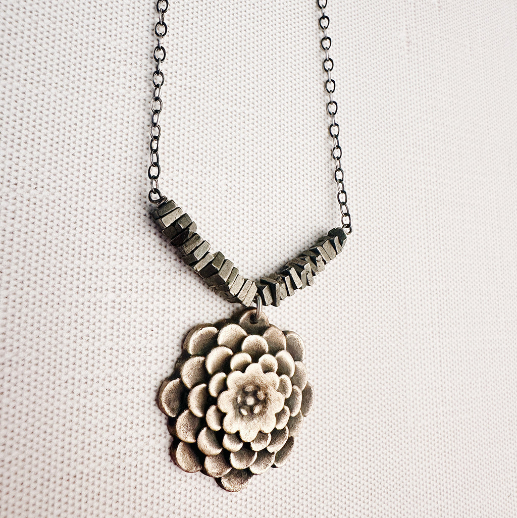 Bronze Pyrite Chrysanthemum Necklace - Nature-Inspired Elegance (Handmade, 18")