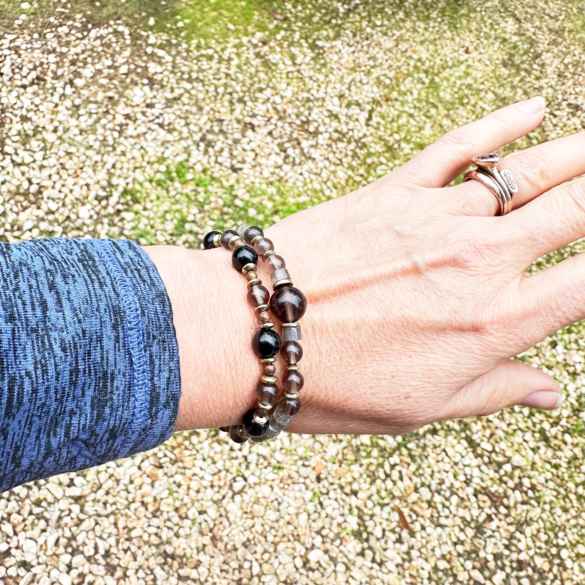 The Sentinel Bracelet: Black Obsidian & Smoky Quartz Stretch Protection Bracelet