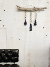 Coastal Driftwood Wall Hanging with Silk and Brass Tassels - Modern Boho Home Decor