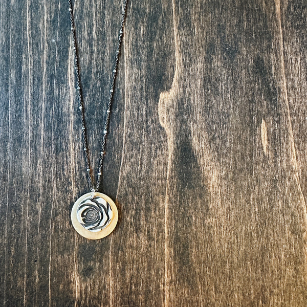 Mixed Metal Rose Charm Necklace