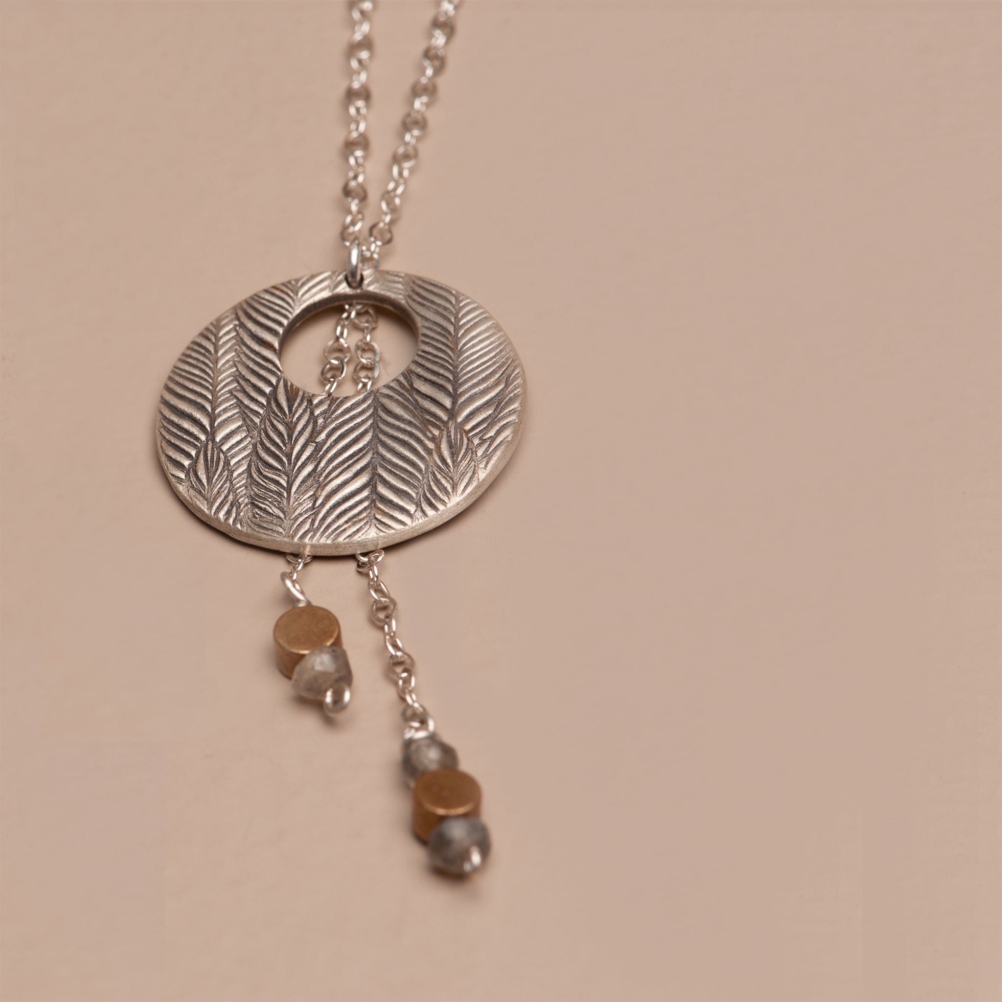 Feather Texture Sterling Silver Moon Pendant Necklace