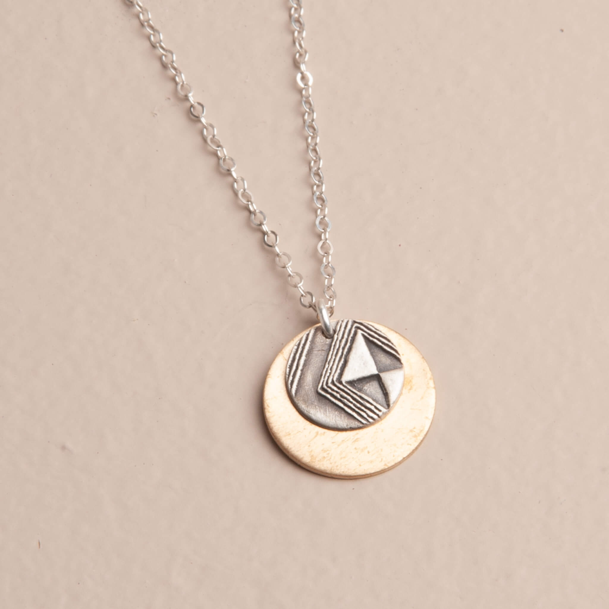 Geometric Moon – Mixed Metal Pendant Necklace