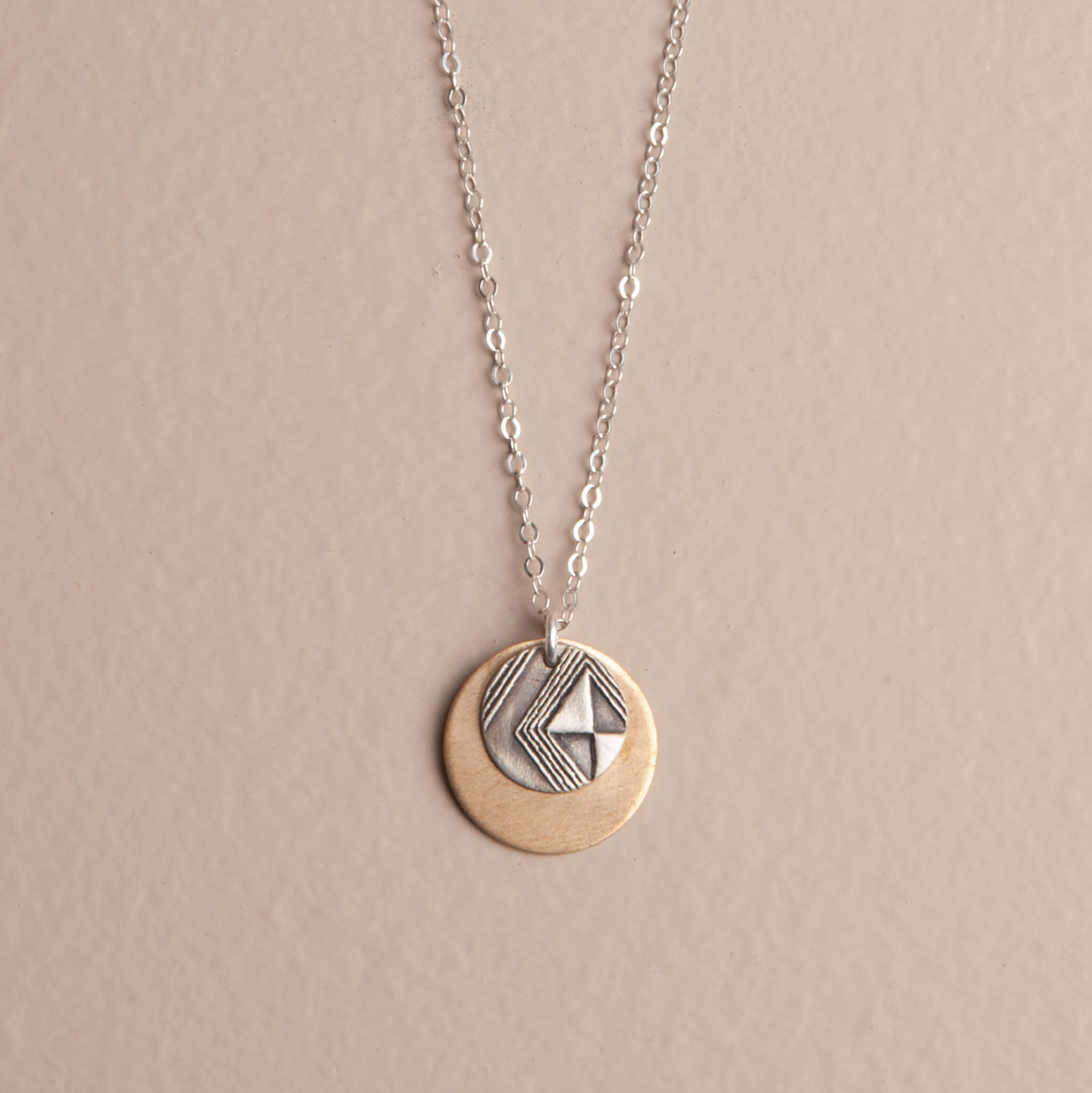 Geometric Moon – Mixed Metal Pendant Necklace