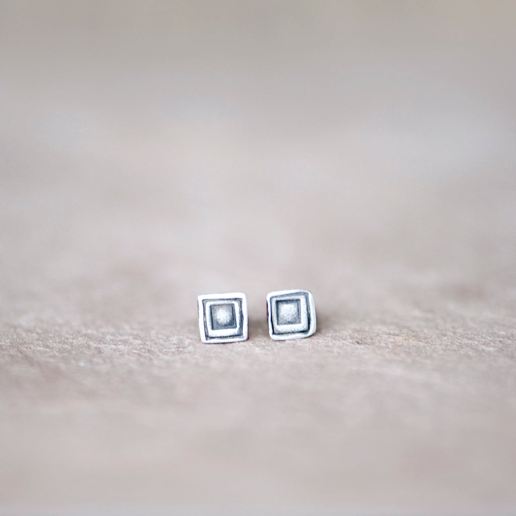 Silver Artisan Geometric Square Stud Earrings from Jester Swink