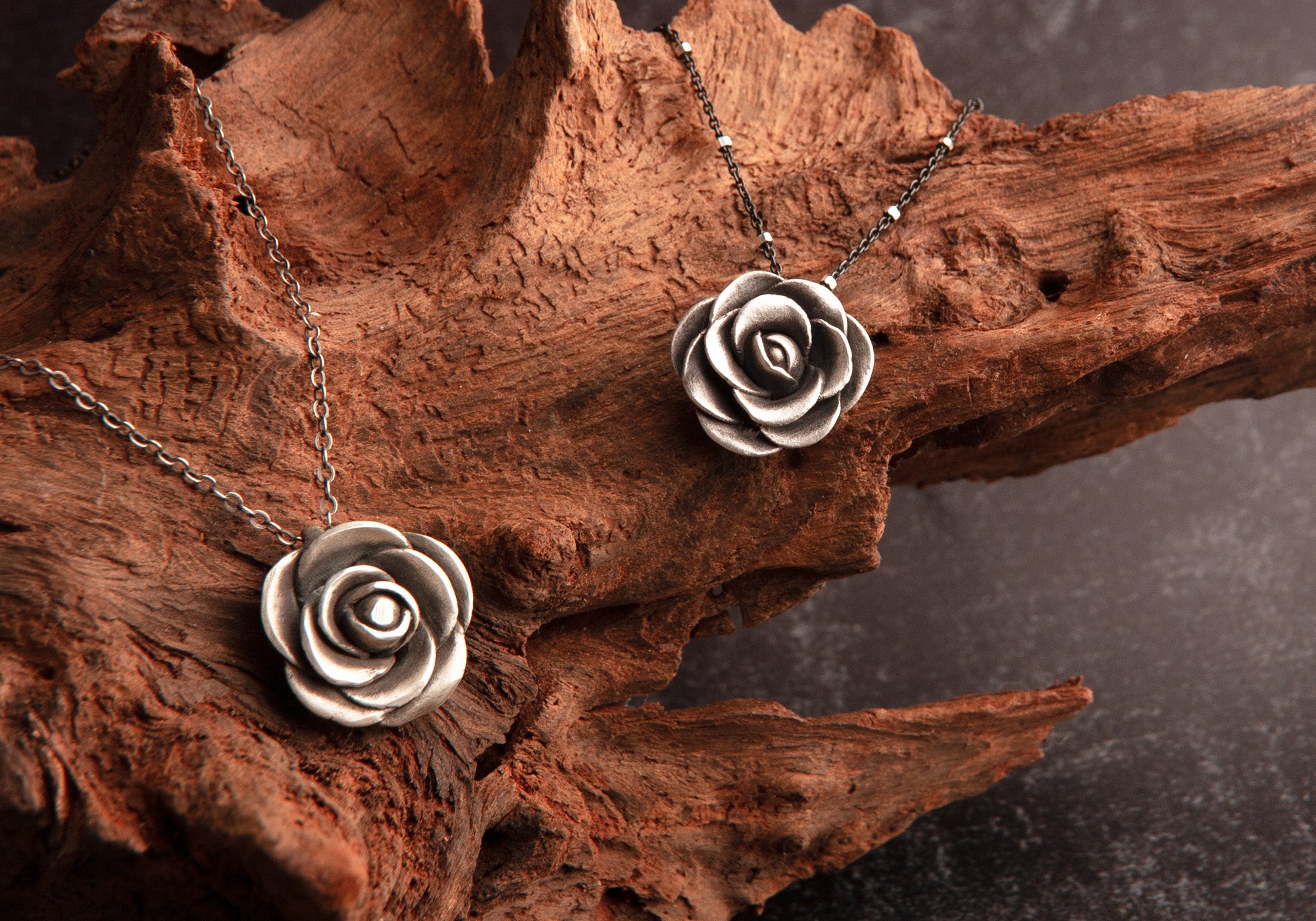 Made-to-Order Silver Rose Pendant Necklace with Scribing, Appx 18mm