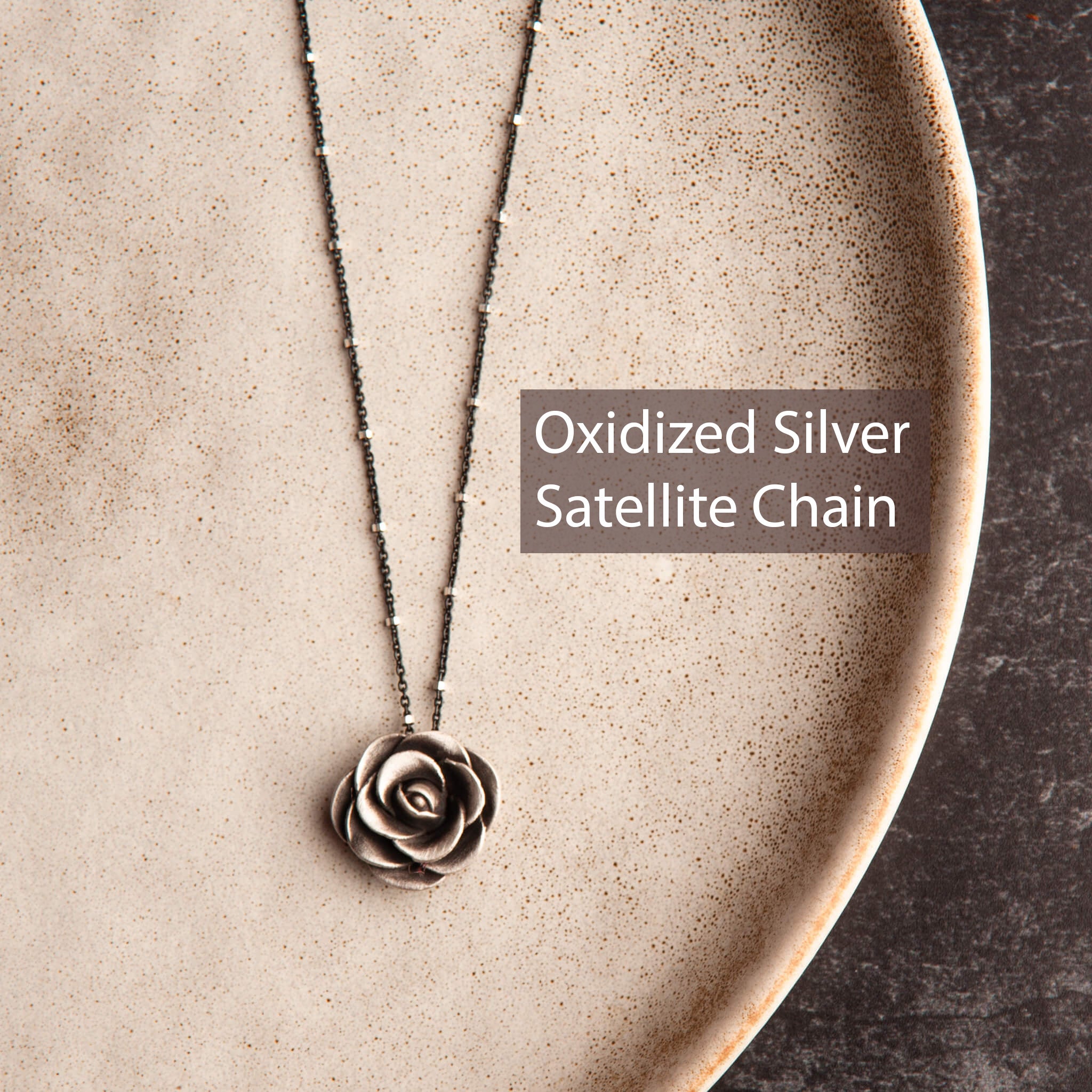 Made-to-Order Silver Rose Pendant Necklace with Scribing, Appx 18mm
