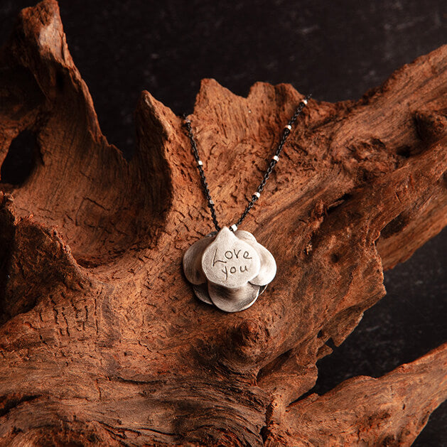 Made-to-Order Silver Rose Pendant Necklace with Scribing, Appx 18mm