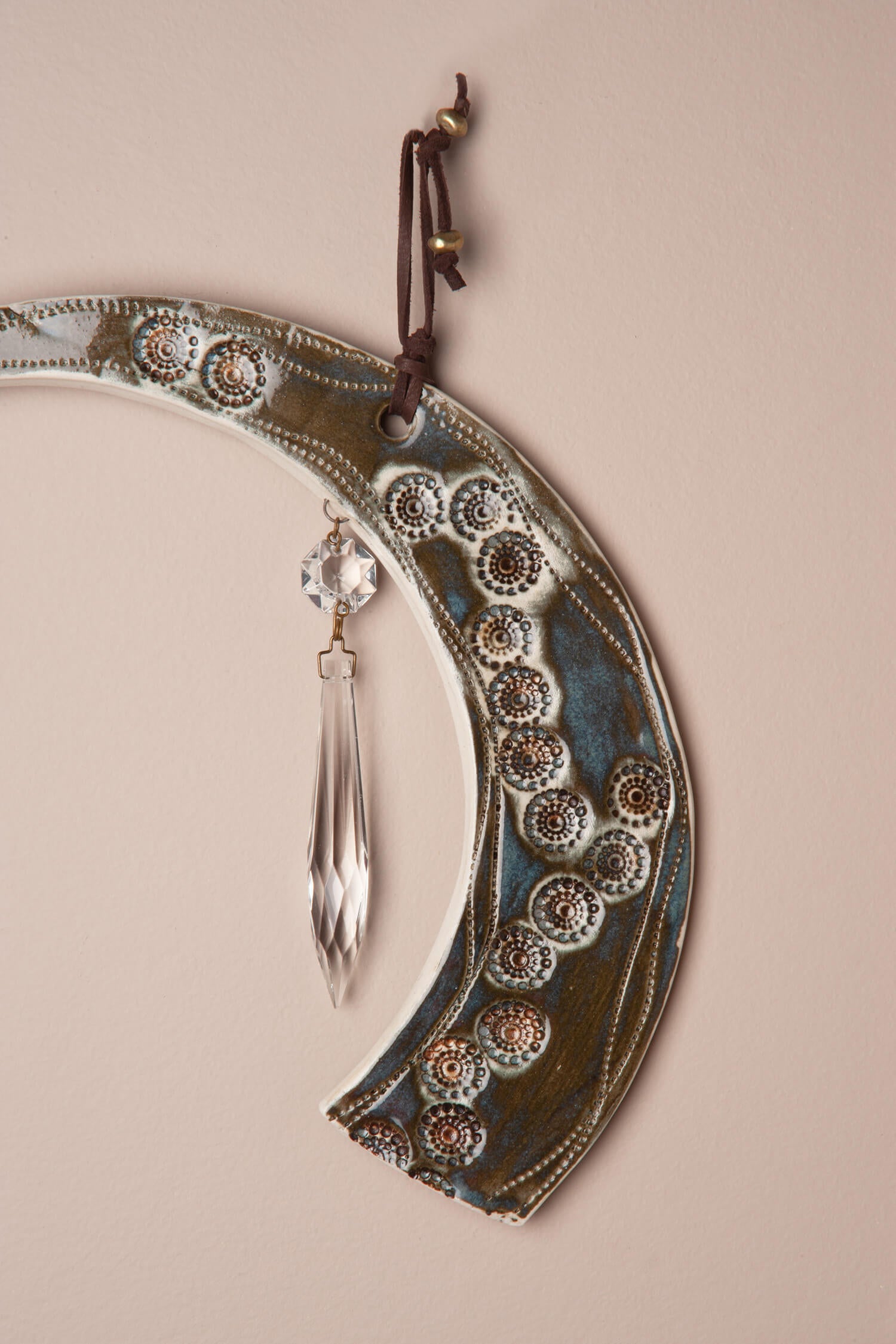 Lunar Reverie – Handcrafted Ceramic Wall Hanging with Antique Crystal, 8.25"