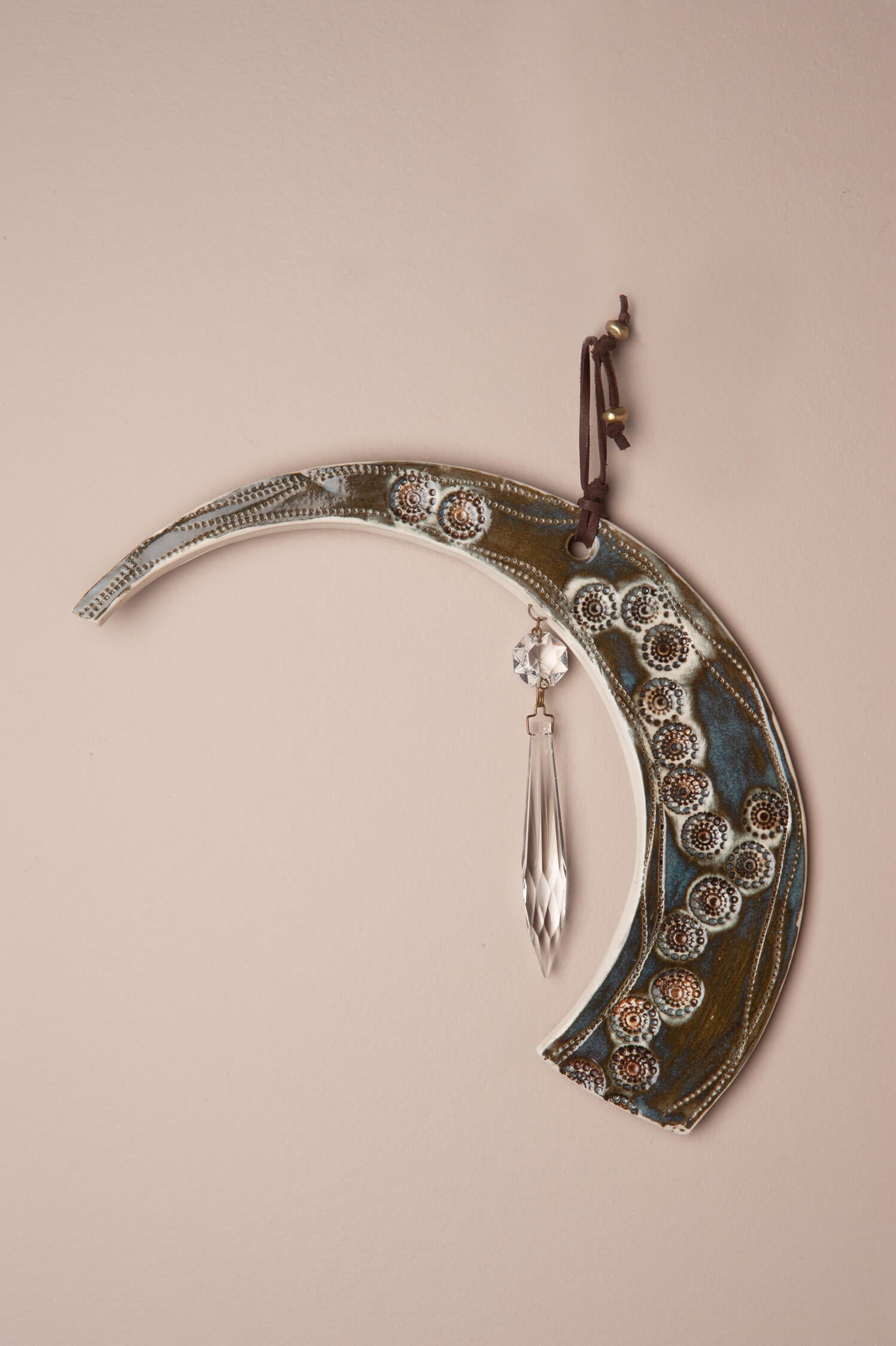 Lunar Reverie – Handcrafted Ceramic Wall Hanging with Antique Crystal, 8.25"