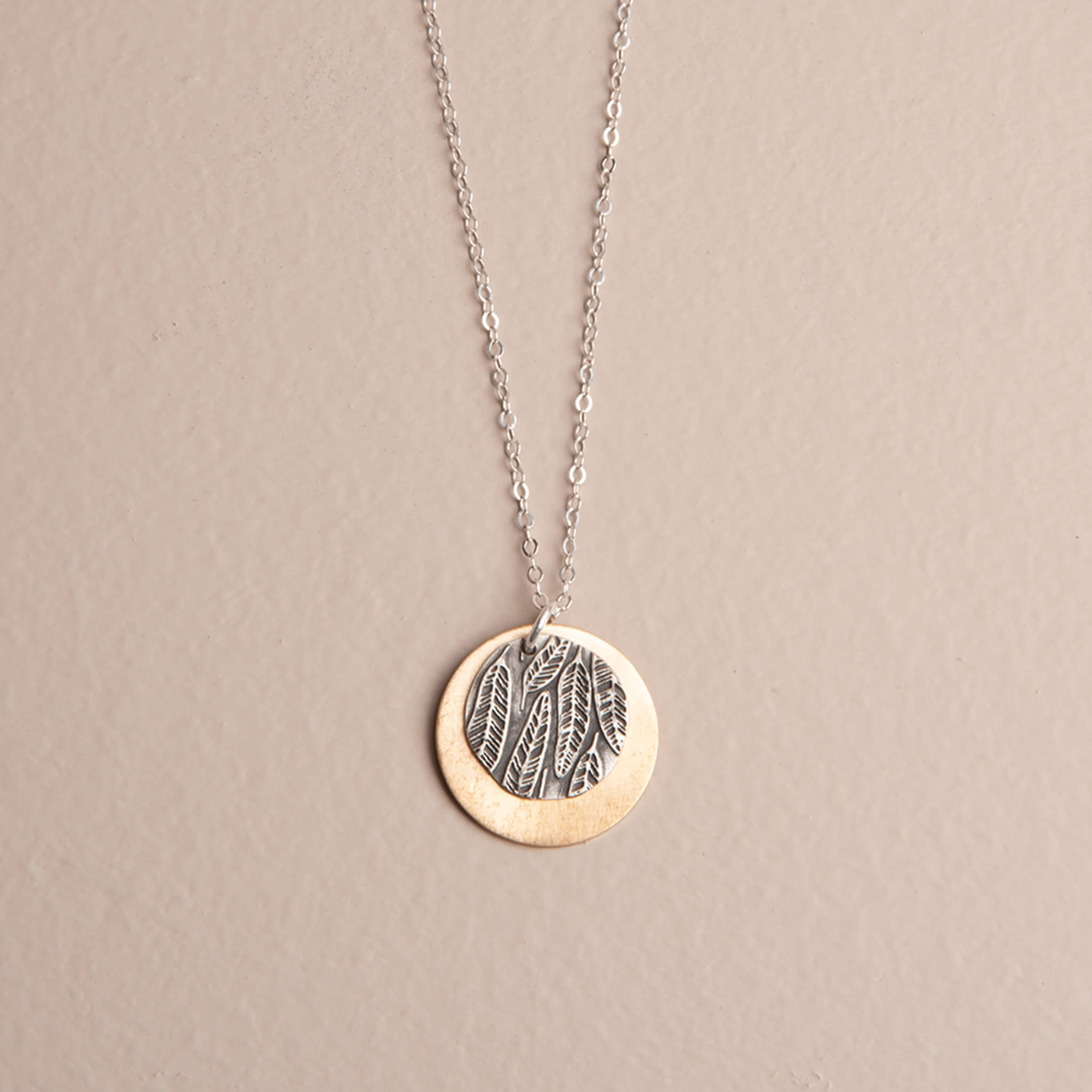 Moonlit Leaves – Mixed Metal Pendant Necklace