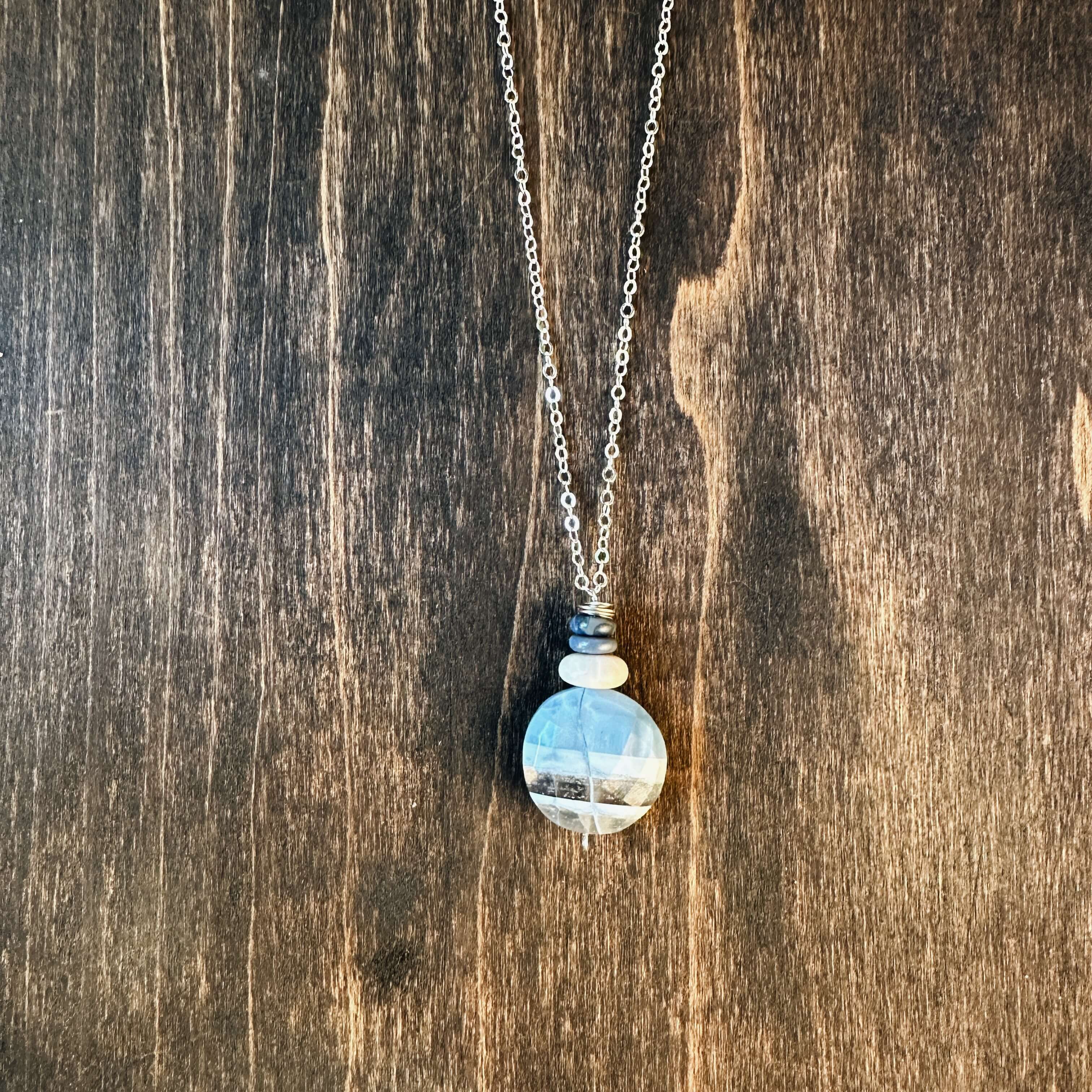 Blue Opal Drop Sterling Silver Necklace