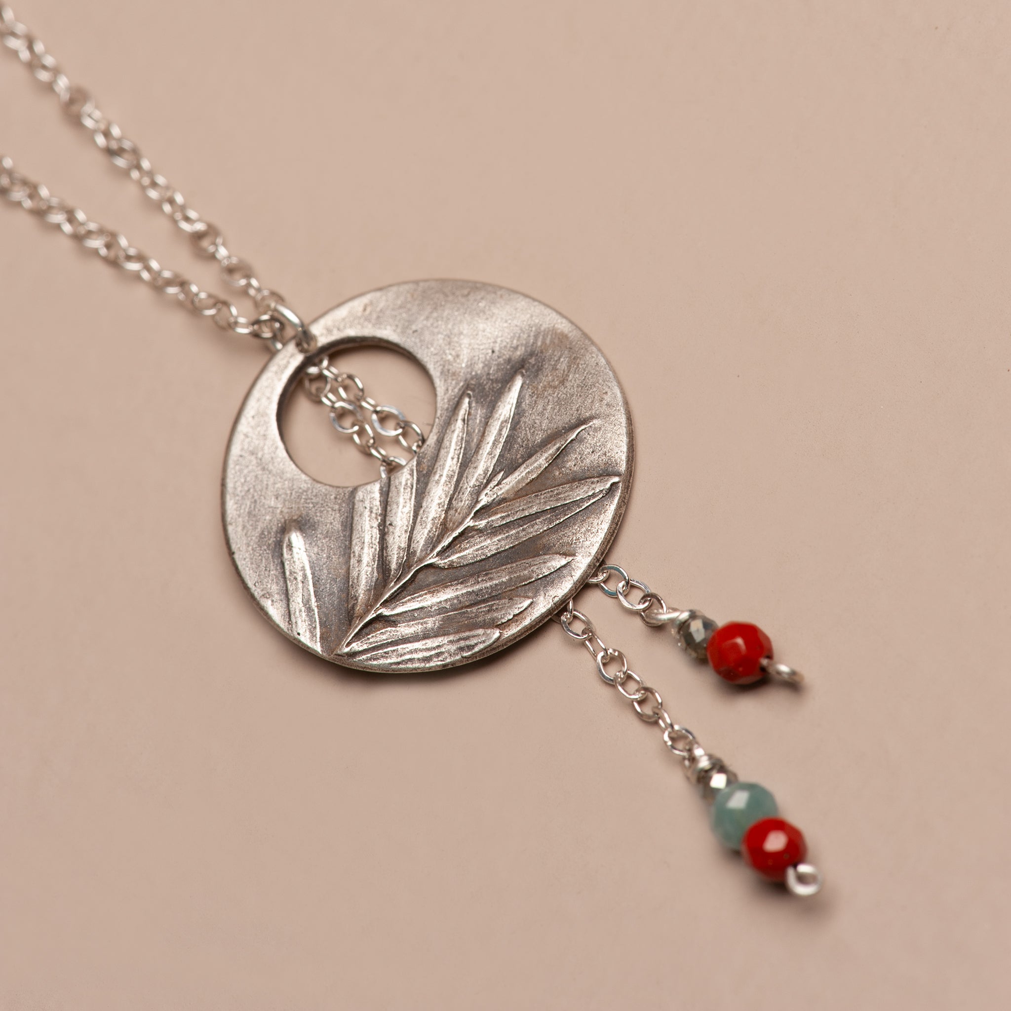 Oxidized Redwood Impression Textured Silver Cascade Necklace