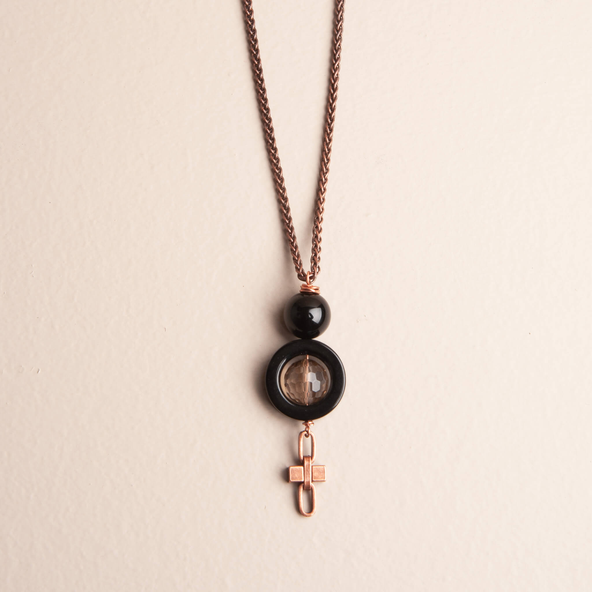 Roots of Onyx – Onyx & Smoky Quartz Pendant Necklace