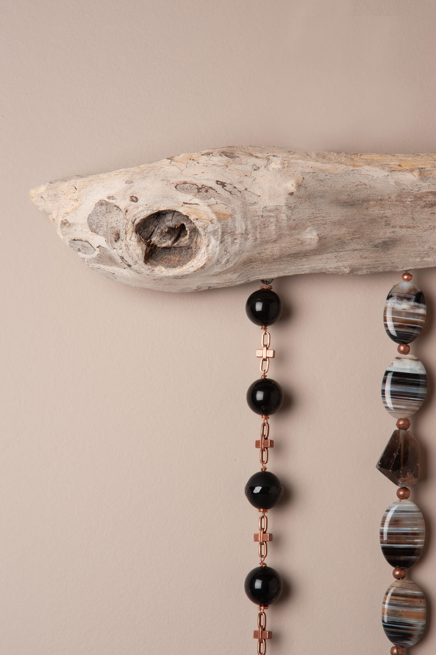 Roots of Onyx – Handcrafted Ceramic Wall Hanging with Onyx & Smoky Quartz, 15"