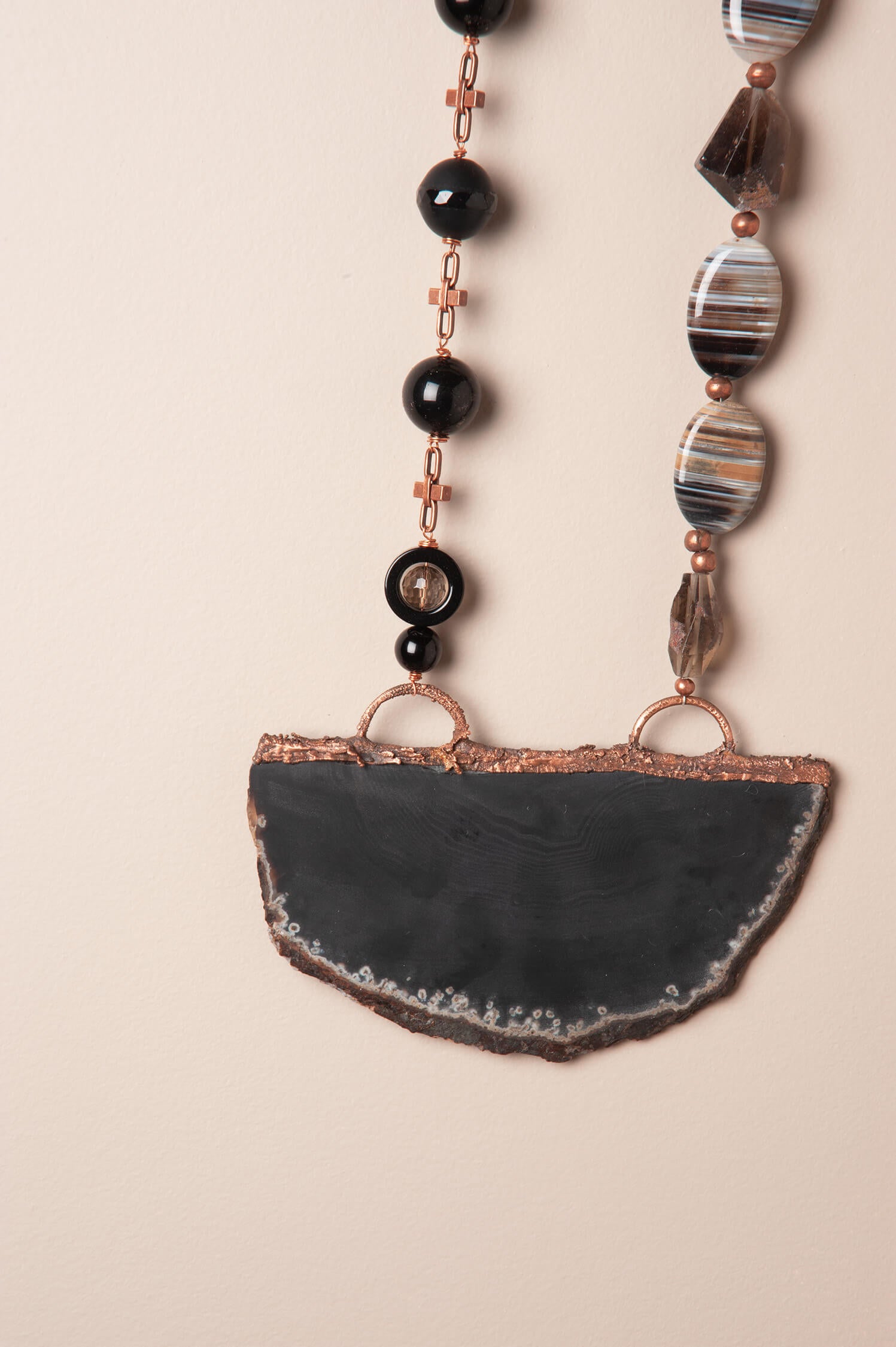 Roots of Onyx – Handcrafted Ceramic Wall Hanging with Onyx & Smoky Quartz, 15"