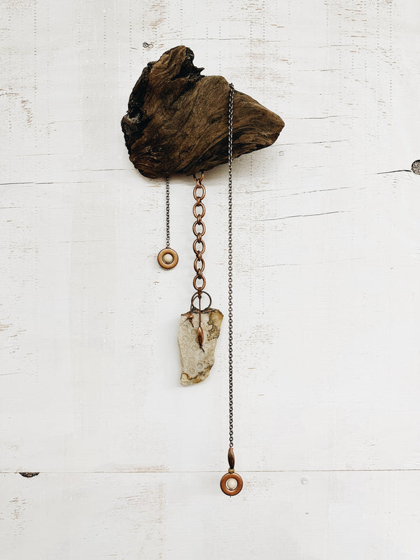 Life's Balance of Time Wall Hanging with Driftwood, Fossilized Coral, and Copper