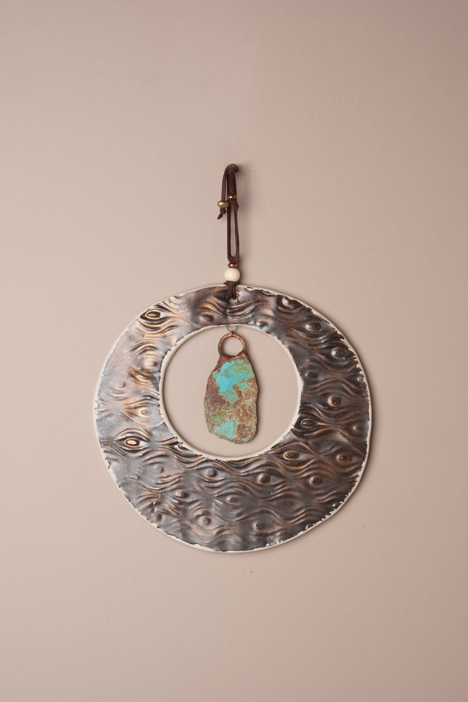 Serenity Moon – Handcrafted Ceramic Wall Hanging with Turquoise Pendant, 9.25"