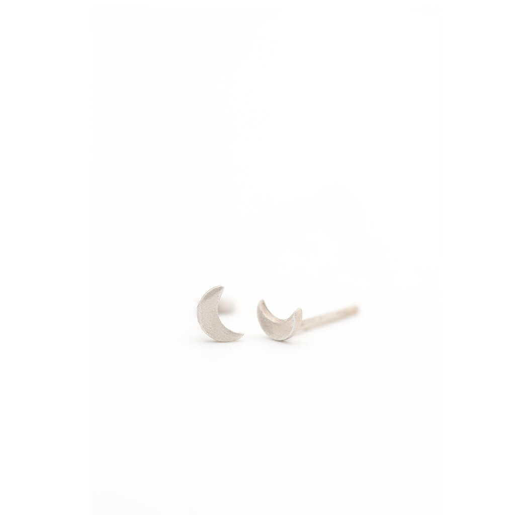 Crescent Moon Stud Earrings (Sterling Silver, 5mm x 3mm)