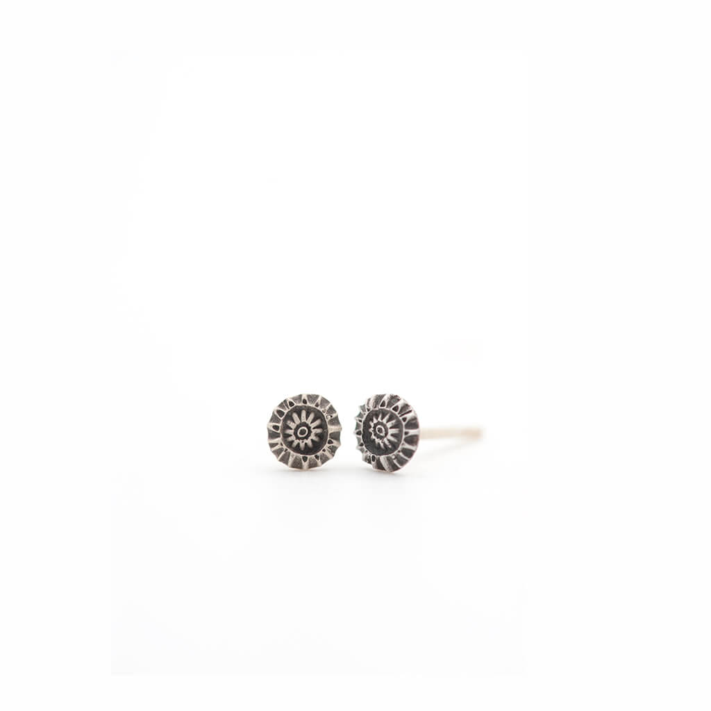 Starflower Silver Sunburst Stud Earrings (Handmade, 5mm)