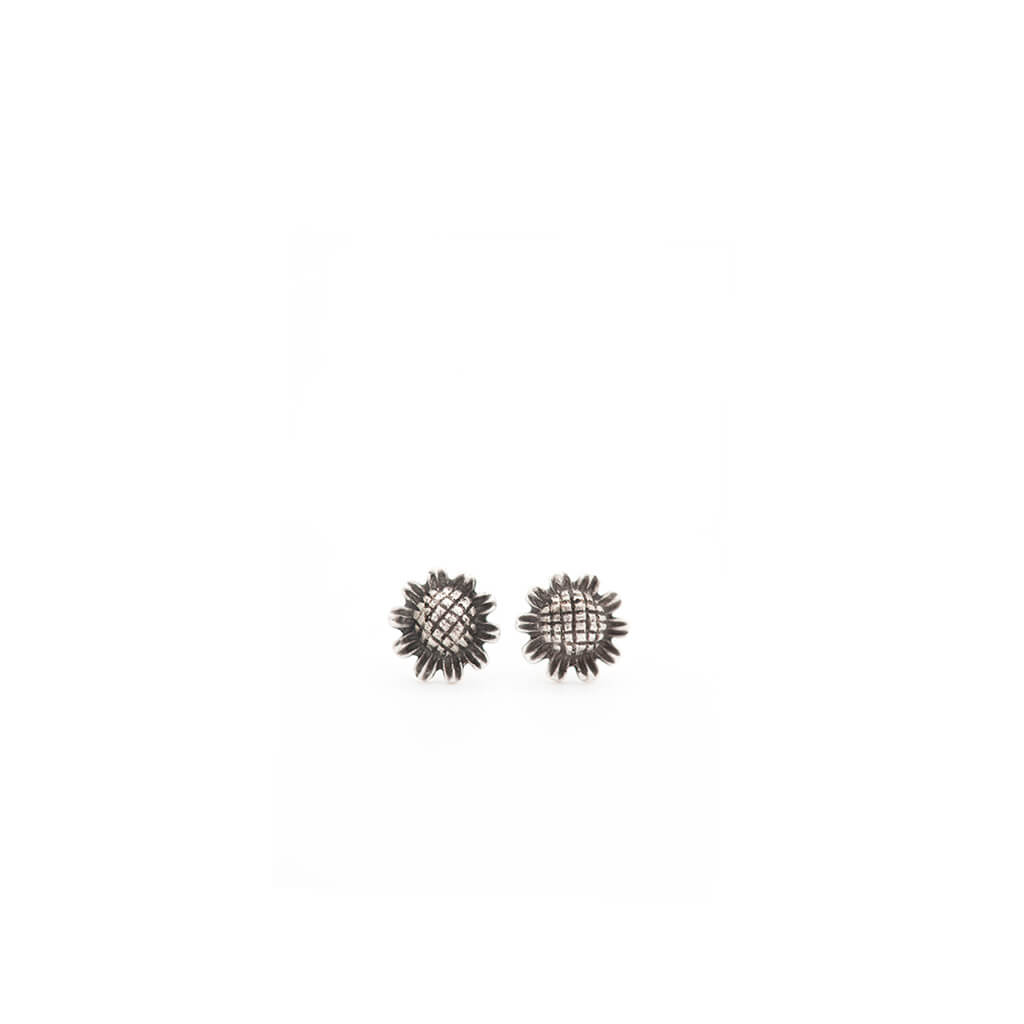 Sunbeam Silver Sunflower Stud Earrings (Handmade, 7mm)