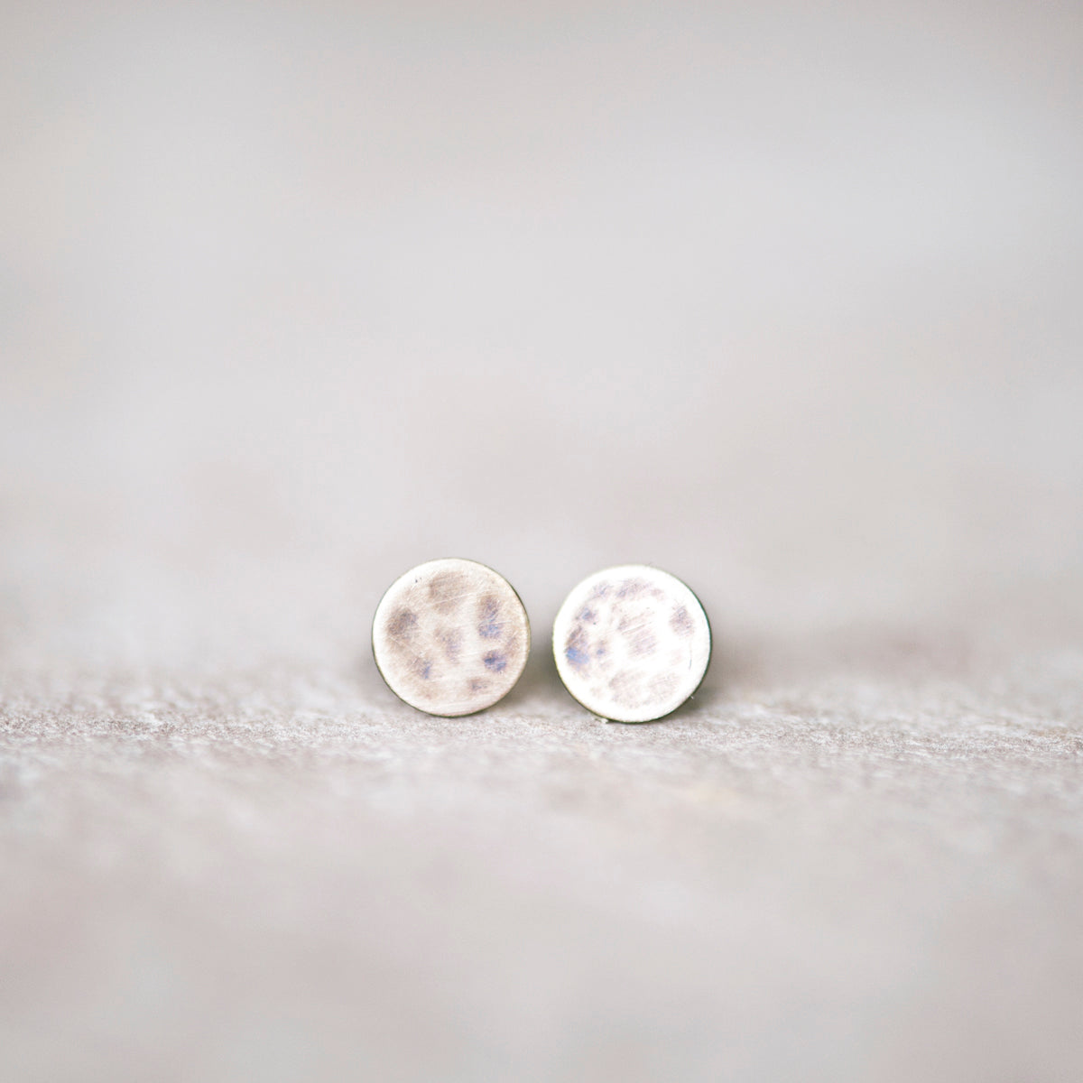 Textured Bronze Circle Stud Earrings (Modern Minimalist, Handmade 6mm)