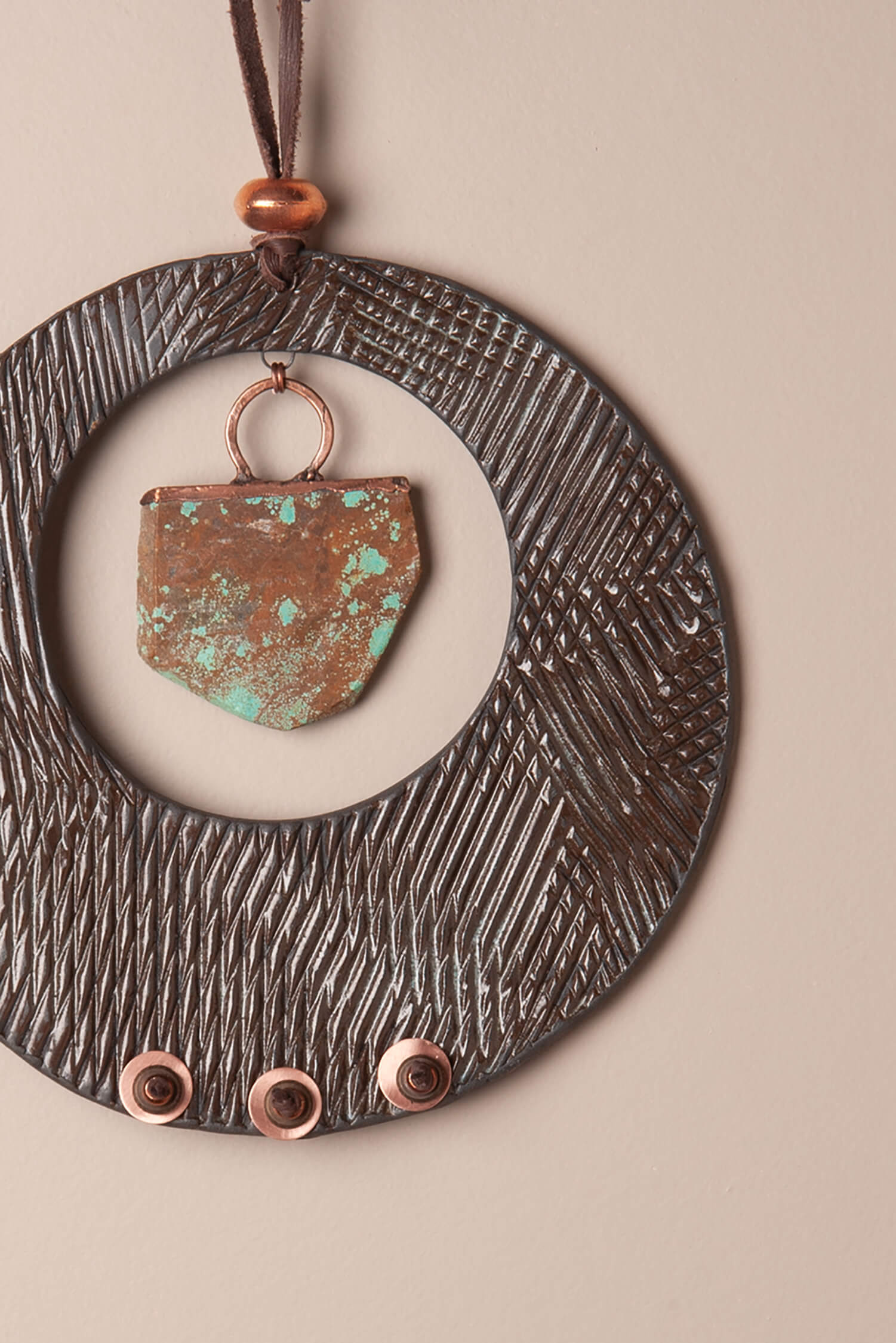 Turquoise Eclipse – Handcrafted Ceramic Wall Hanging with Cripple Creek Turquoise, 9.5"