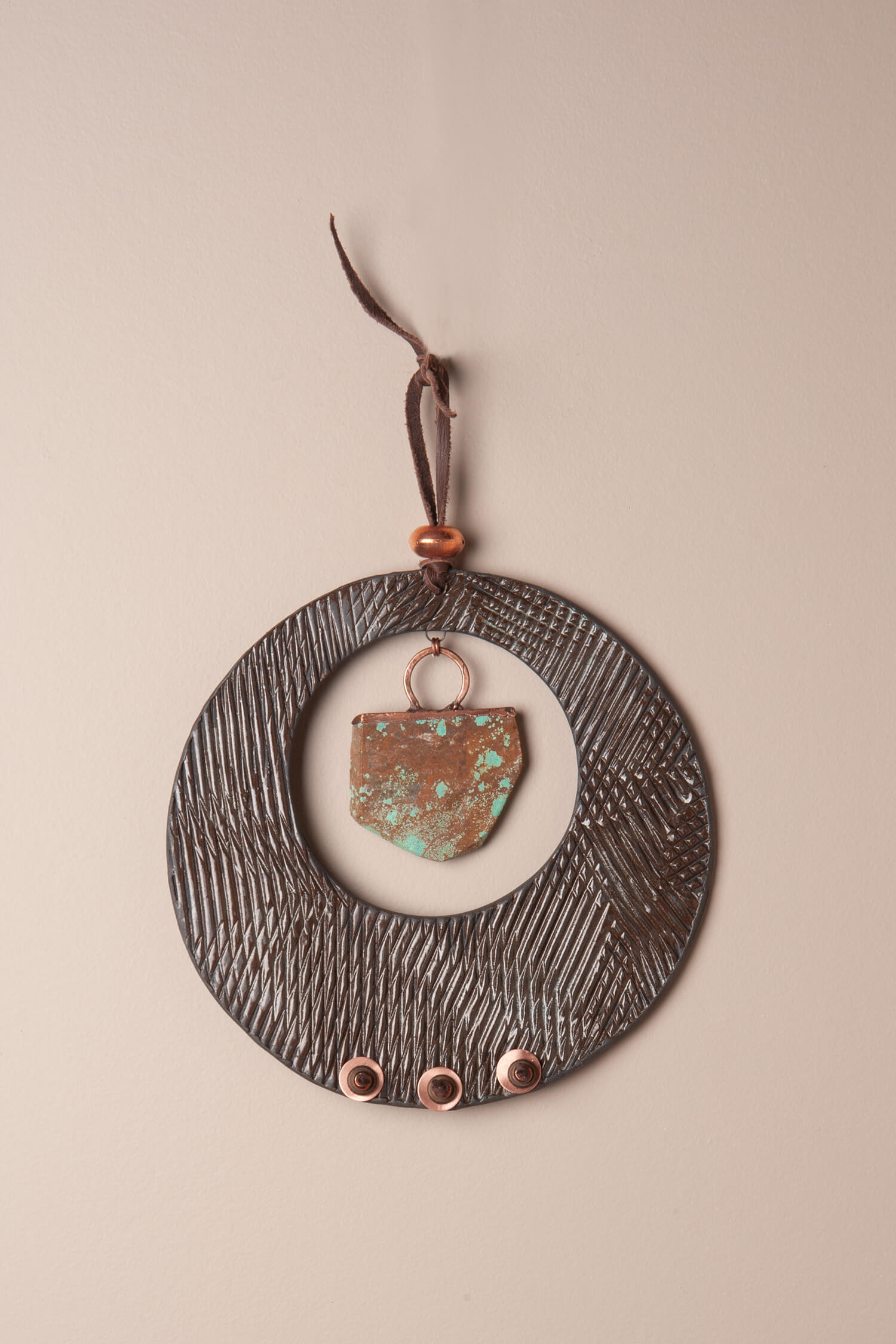 Turquoise Eclipse – Handcrafted Ceramic Wall Hanging with Cripple Creek Turquoise, 9.5"