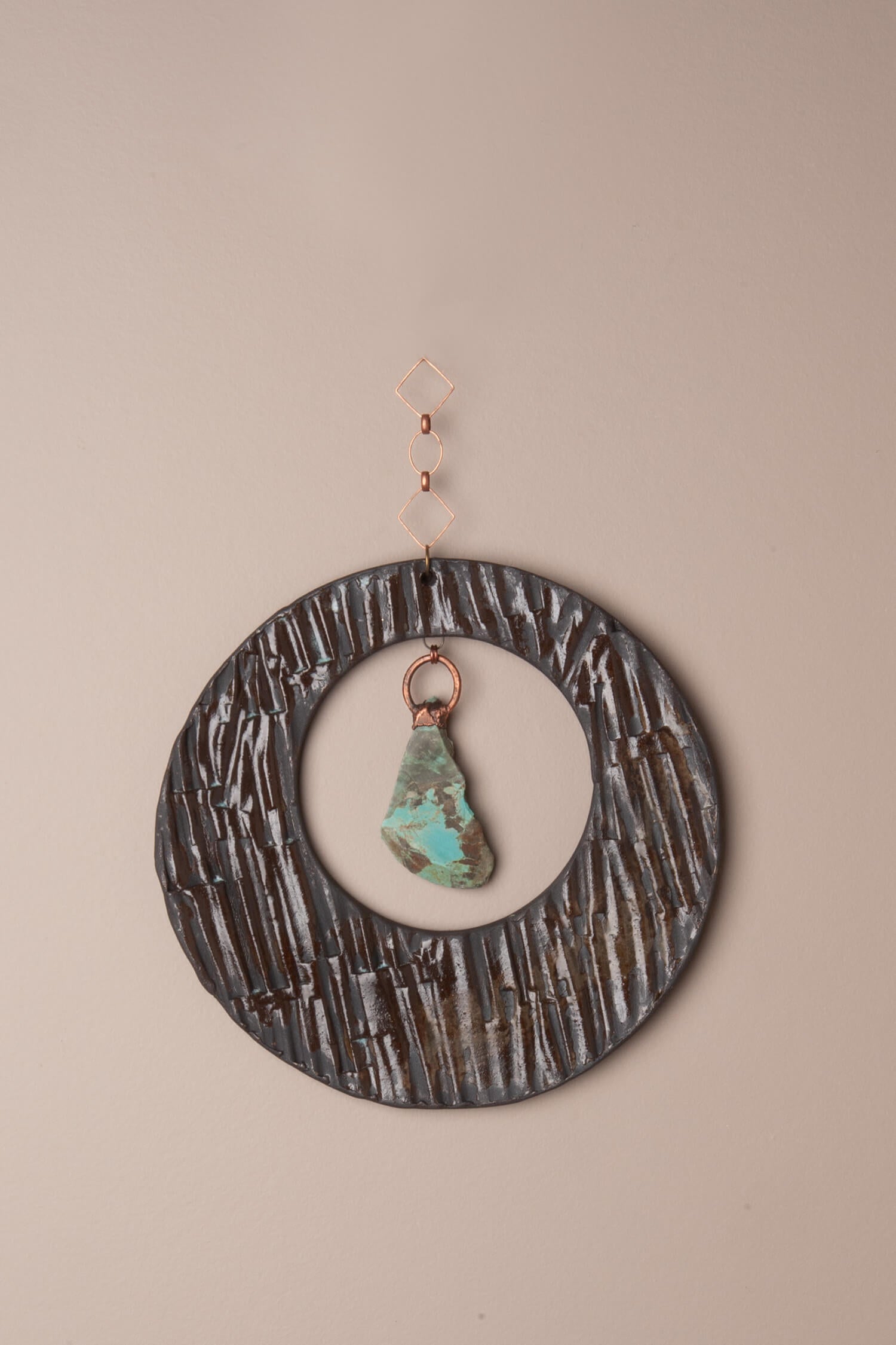 Twilight Grove – Handcrafted Ceramic Wall Hanging with Turquoise Pendant, 9.25"