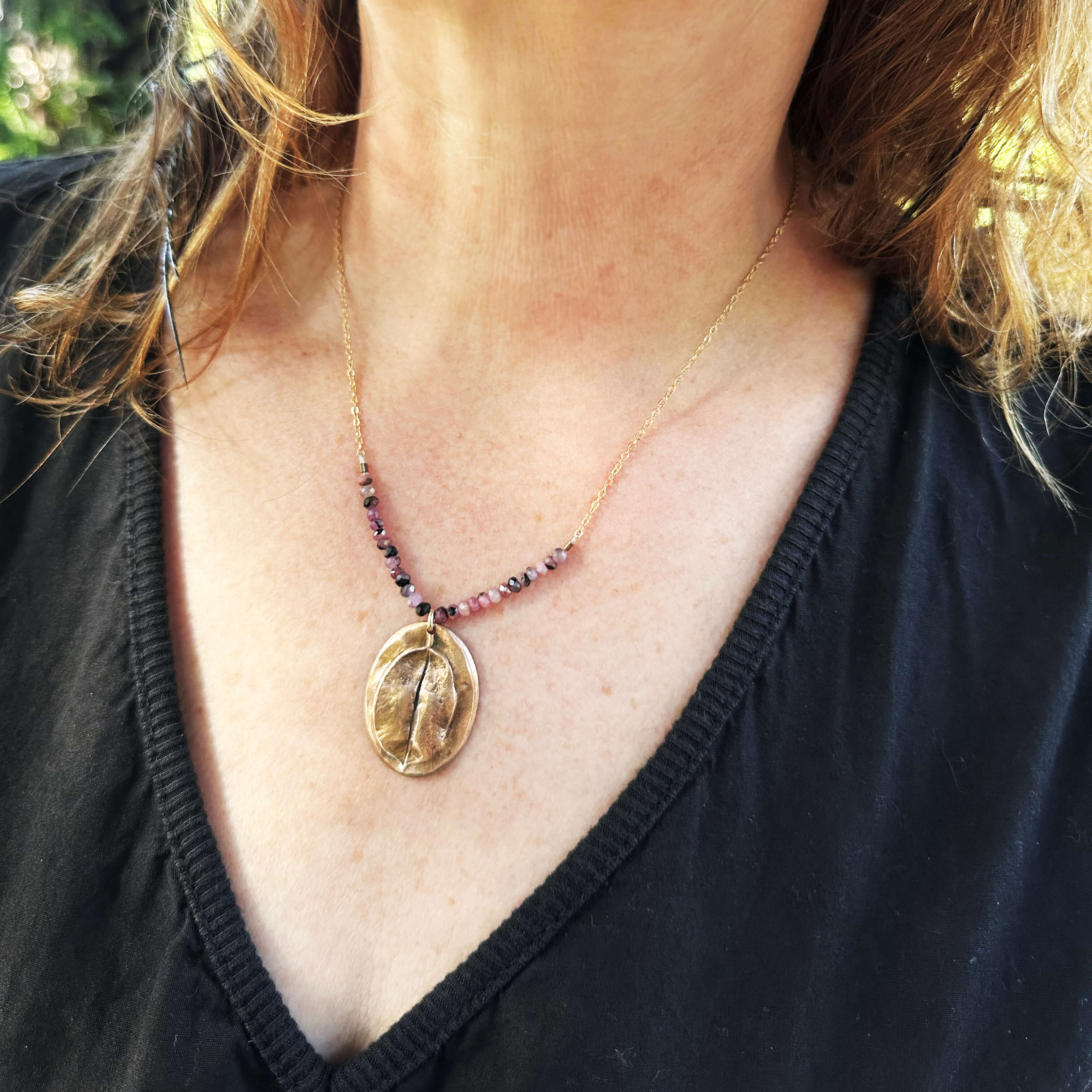 Wild Becoming Bronze Star Tulip Bulb & Ruby Pendant Necklace