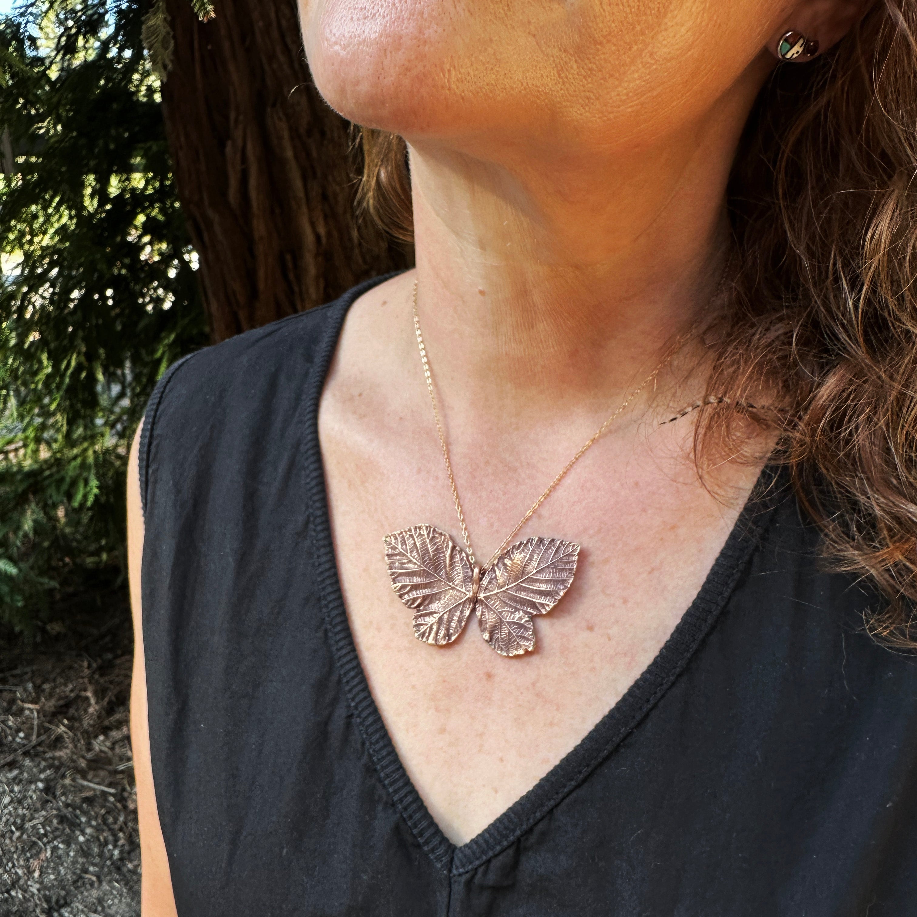 Wild Metamorphosis Bronze Butterfly Pendant Necklace