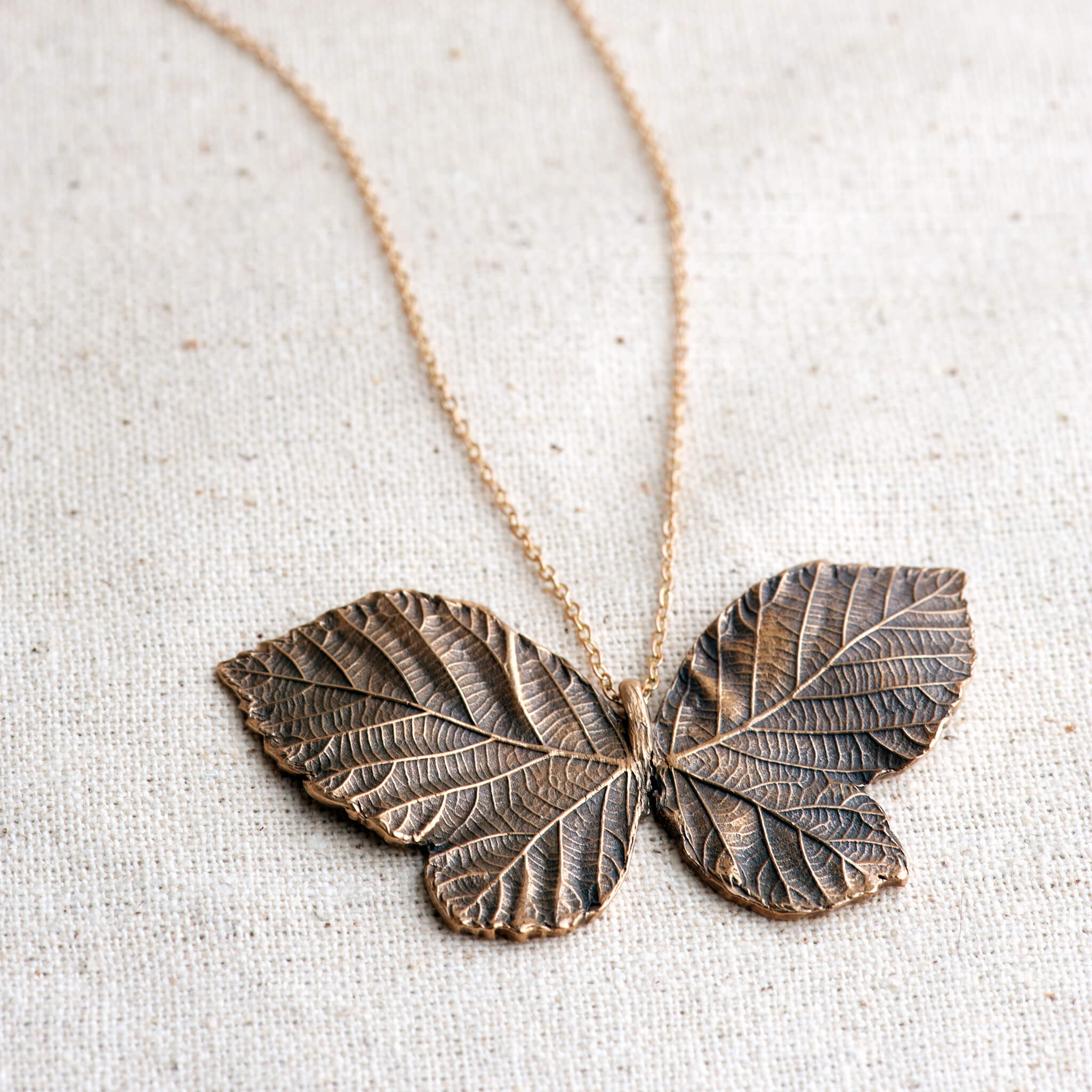 Wild Metamorphosis Bronze Butterfly Pendant Necklace