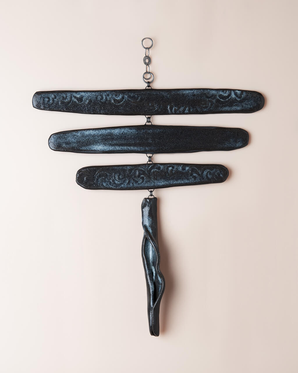 Patina Scroll Ceramic Wind Catcher (Handmade, 11.75" Long)