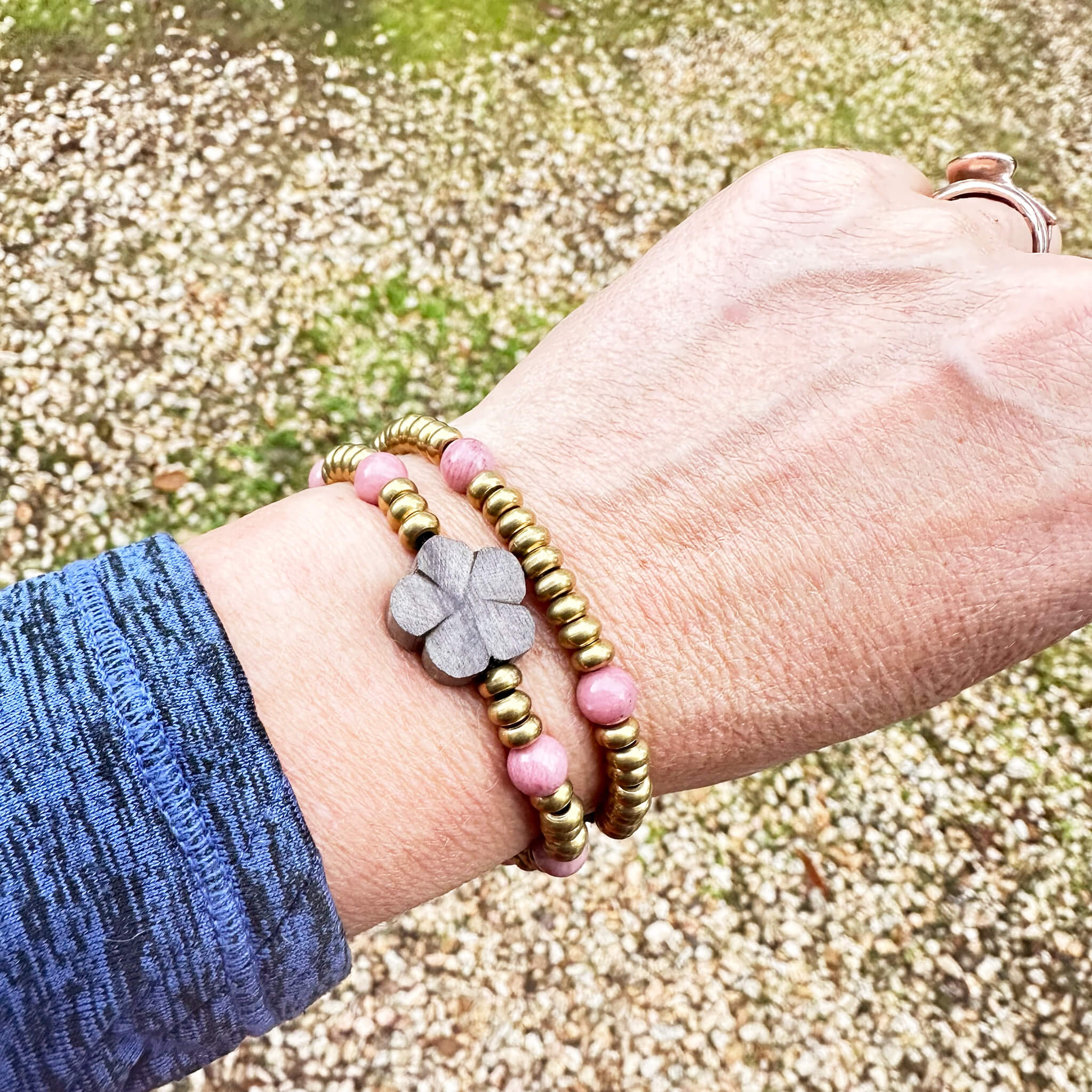 Adjustable The Compassion Bracelet: Rhodochrosite & Brass Knotted Beaded Bracelet