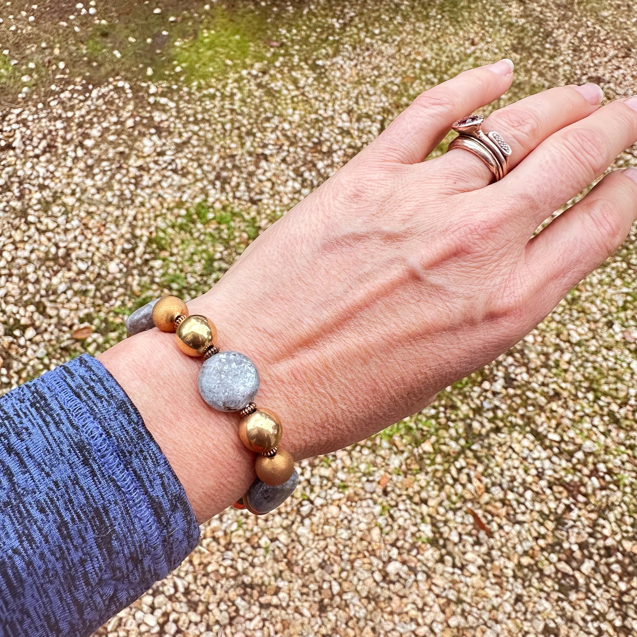 7" The Horizon Bracelet: High-Quality Kyanite, Vintage Brass & Copper