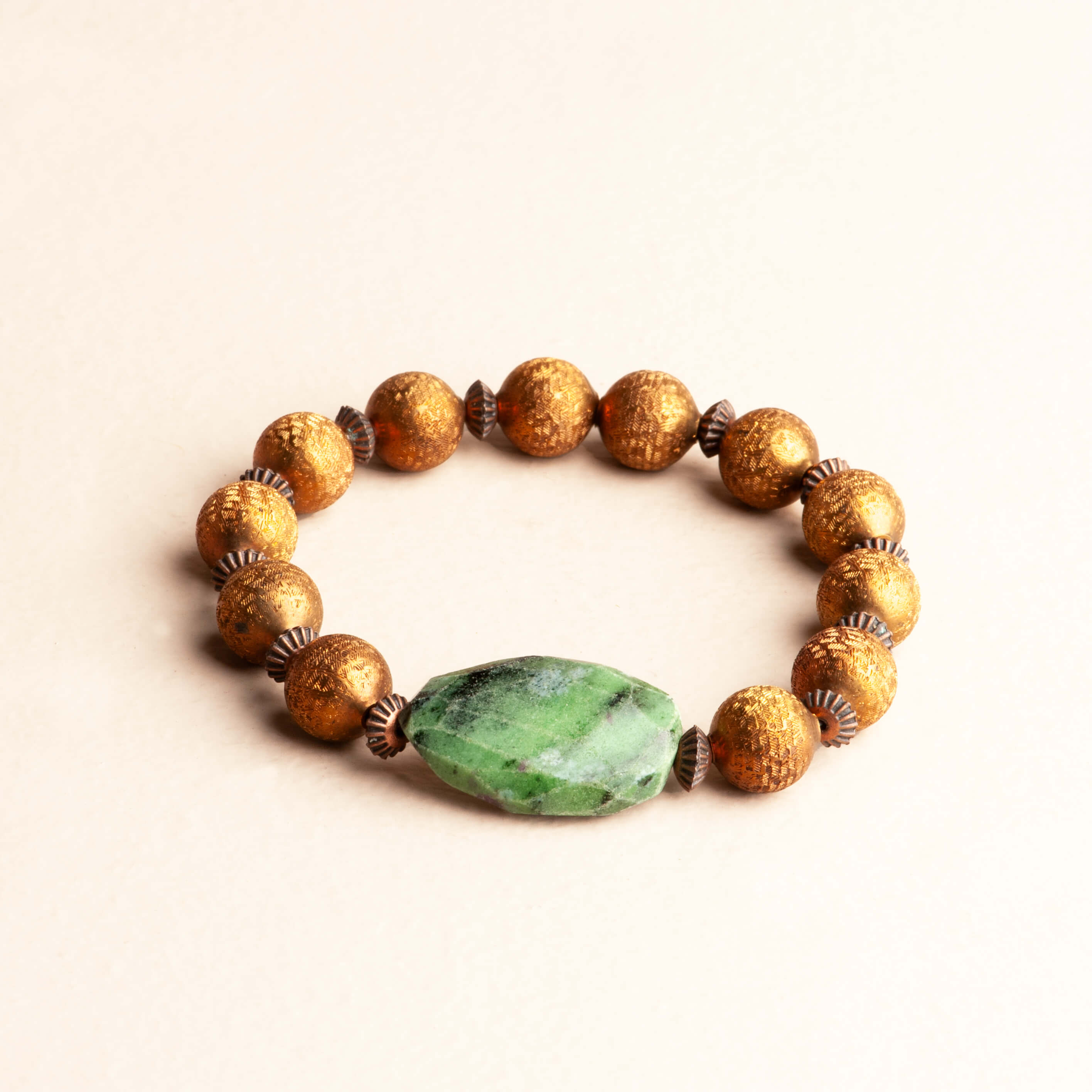 7" The Manifest Bracelet: Ruby Zoisite, Bronze, & Copper Stretch Bracelet