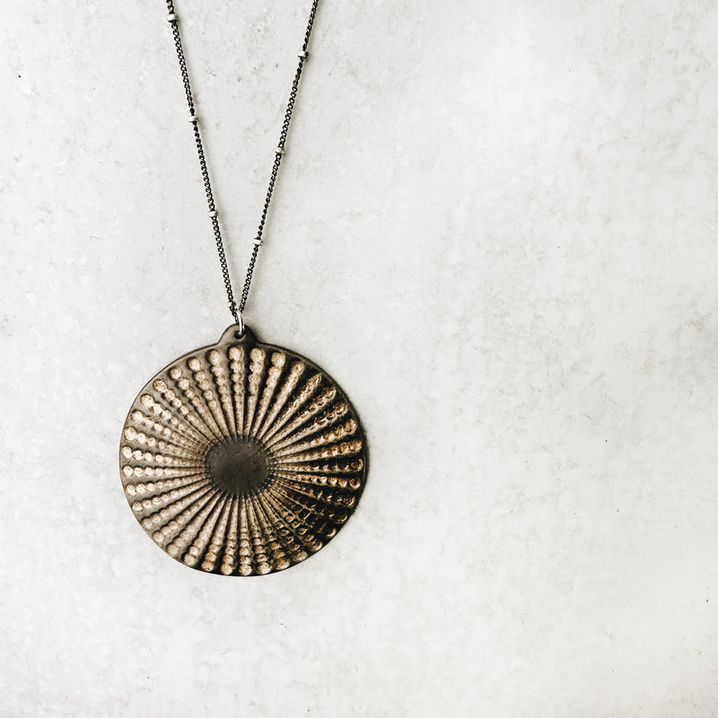 Steel & Bronze Sunburst Pendant Necklace - Jester Swink