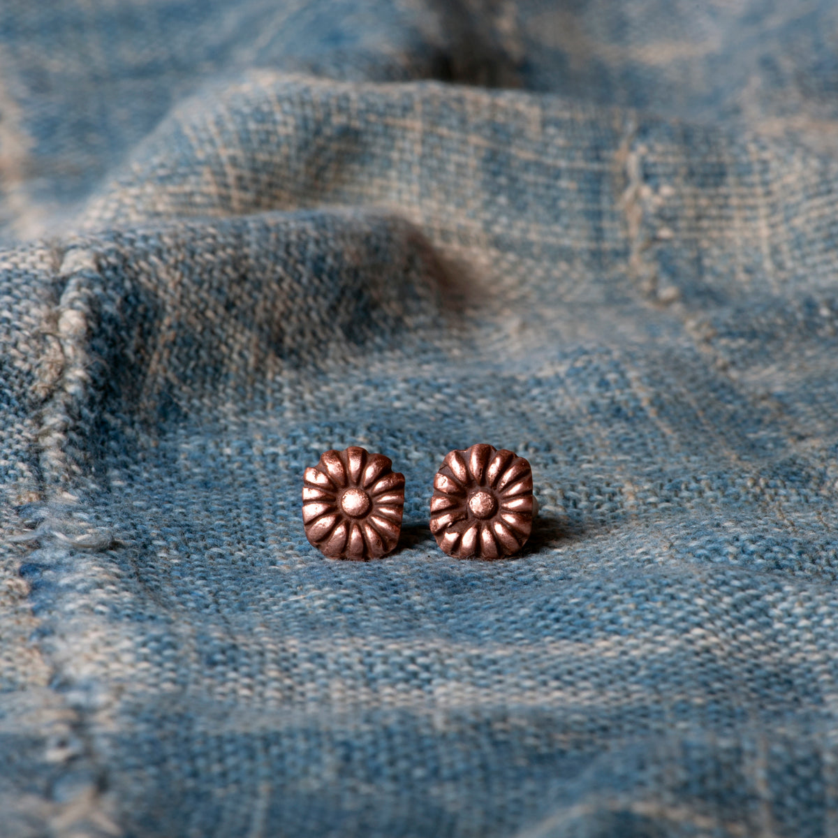 Copper Flower Stud Earrings by Jester Swink - Jester Swink