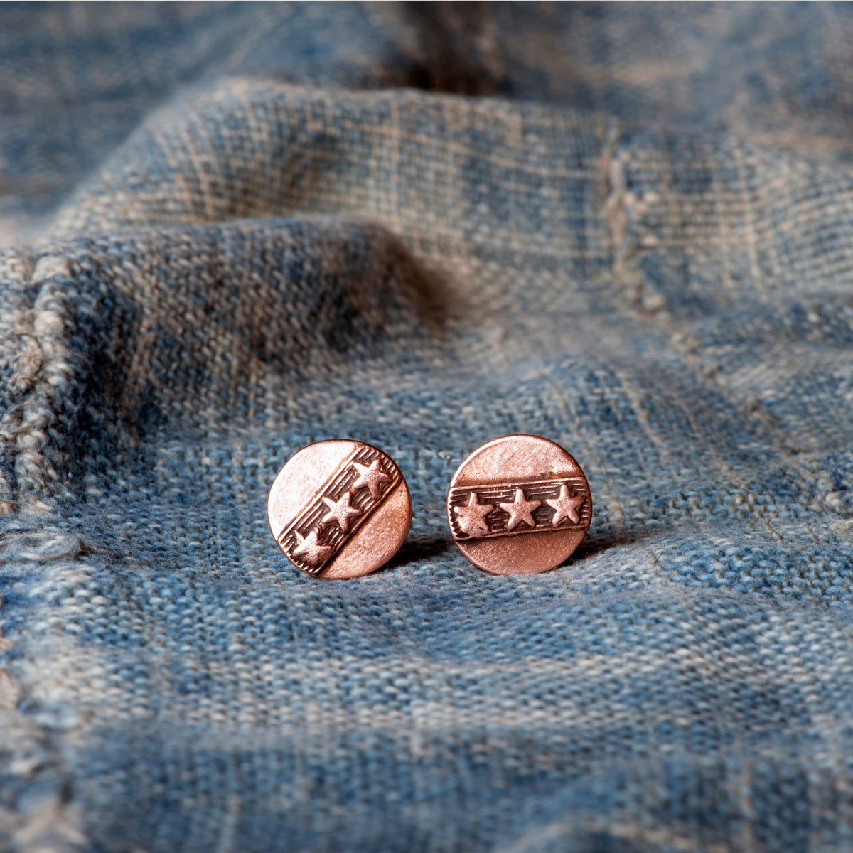 Copper Stars and Stripes Stud Earrings by Jester Swink - Jester Swink