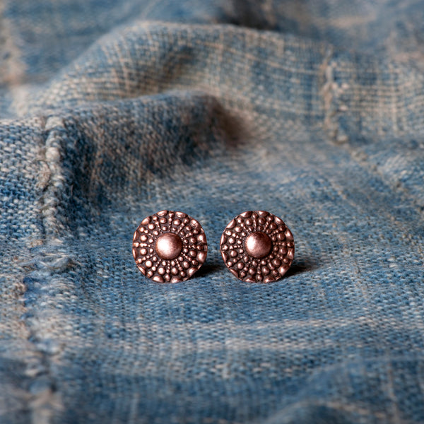 Vintage Button Sun Beam Copper Stud Earrings by Jester Swink - Jester Swink