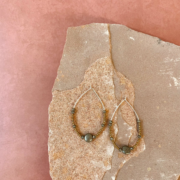 Silver Pyrite Bronze Glass Hoop Earrings - Jester Swink